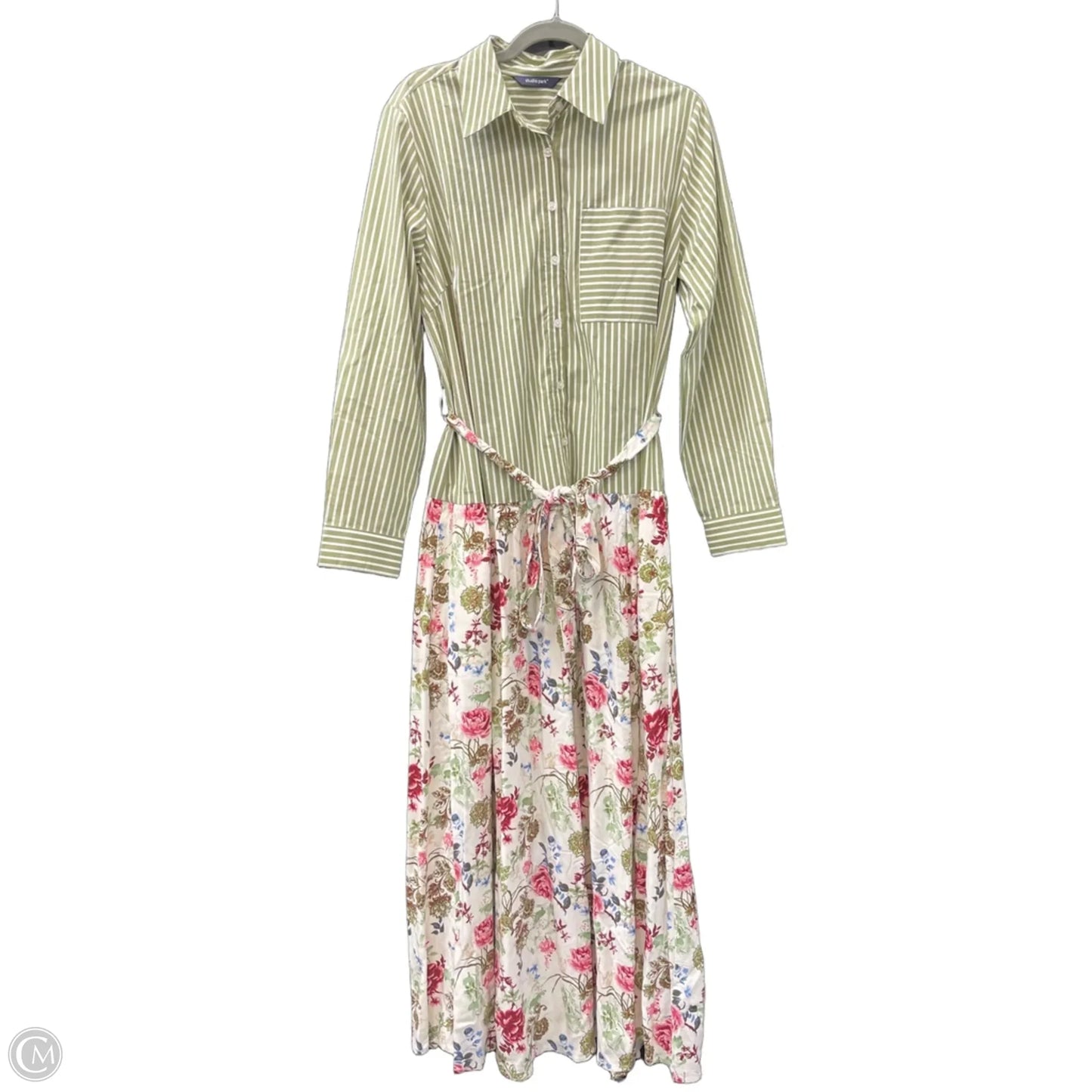 Dress Casual Maxi By Cmc In Green & White, Size: M