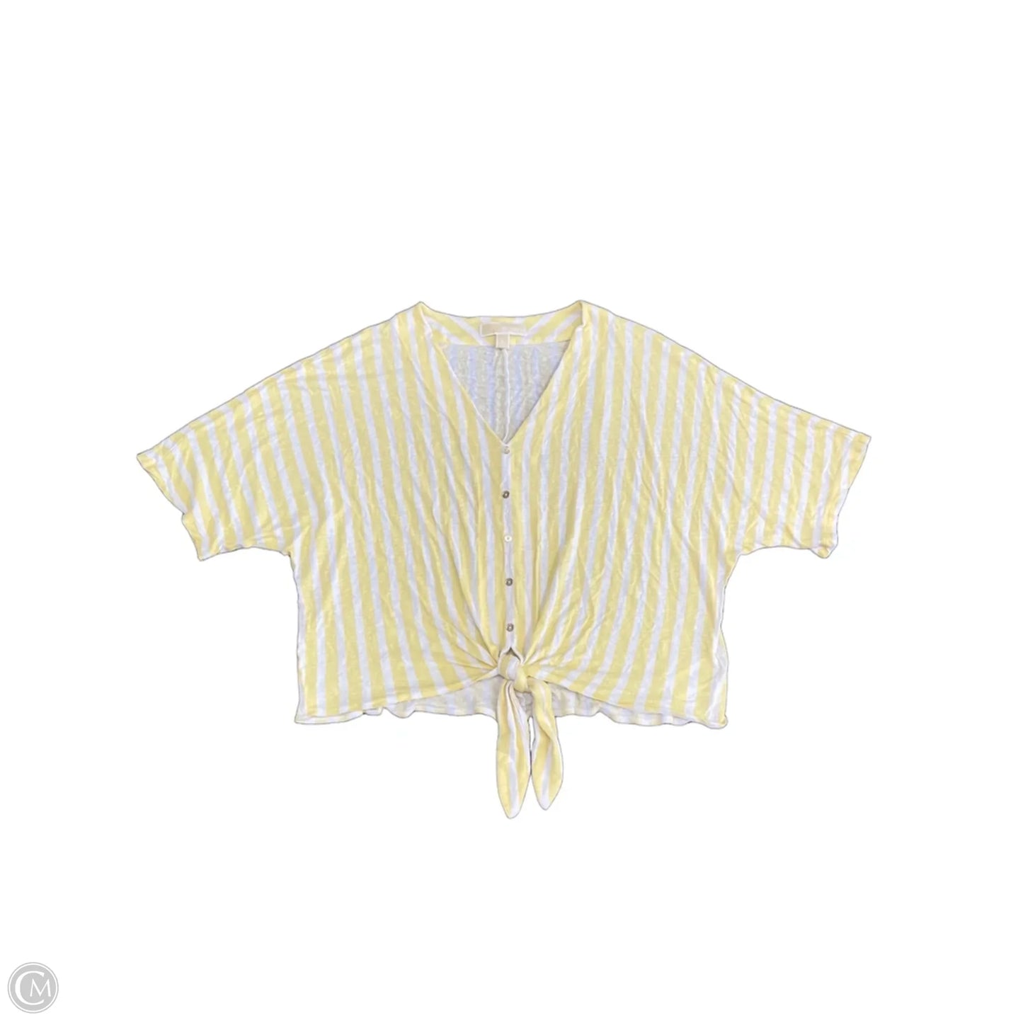 Top Short Sleeve By Michael By Michael Kors In White & Yellow, Size: Xl