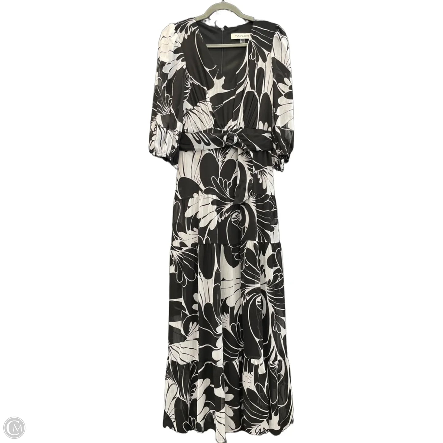 Dress Casual Midi By Taylor In Black & White, Size: 4