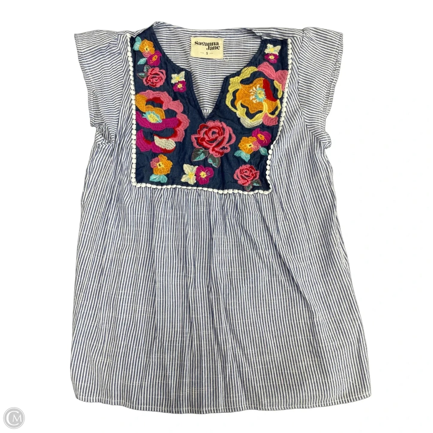 Top Sleeveless By Savanna Jane In Blue & White, Size: S