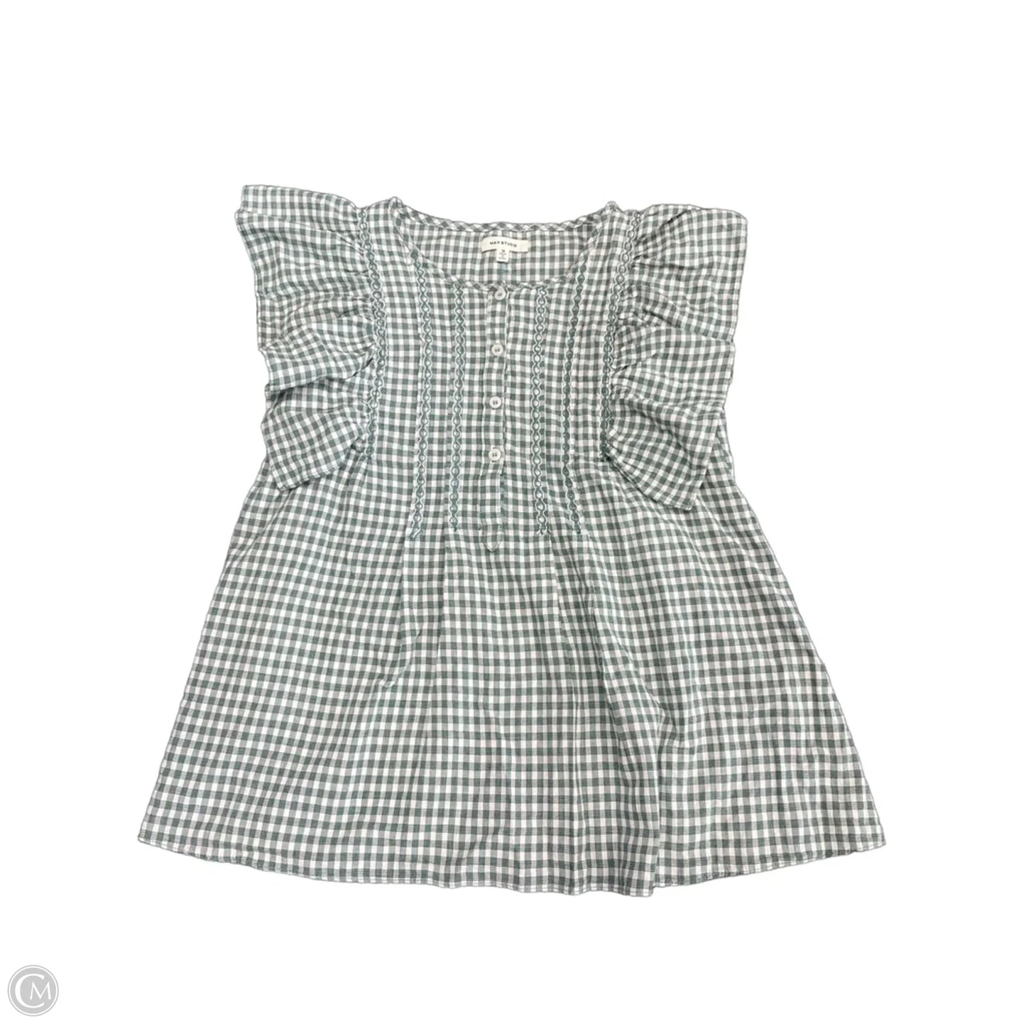 Top Short Sleeve By Max Studio In Green & White, Size: M