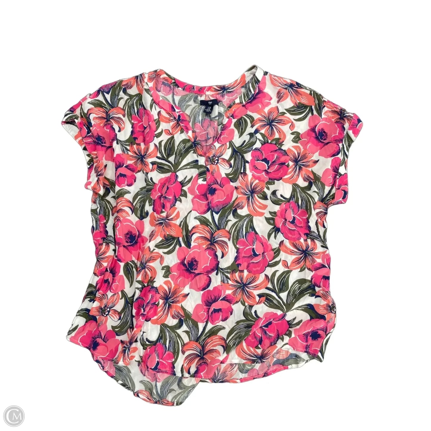 Top Short Sleeve By Gap In Pink & White, Size: Xl