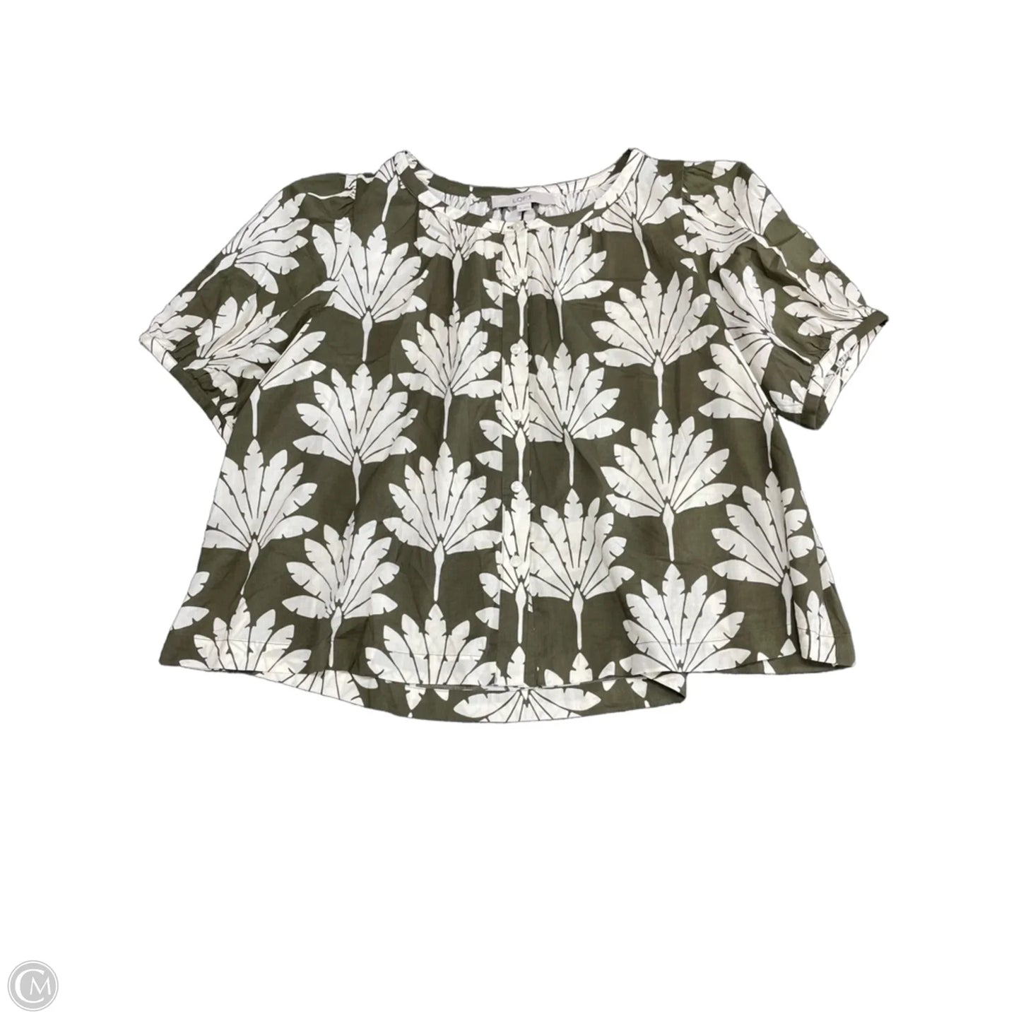 Top Short Sleeve By Loft In Green & White, Size: M