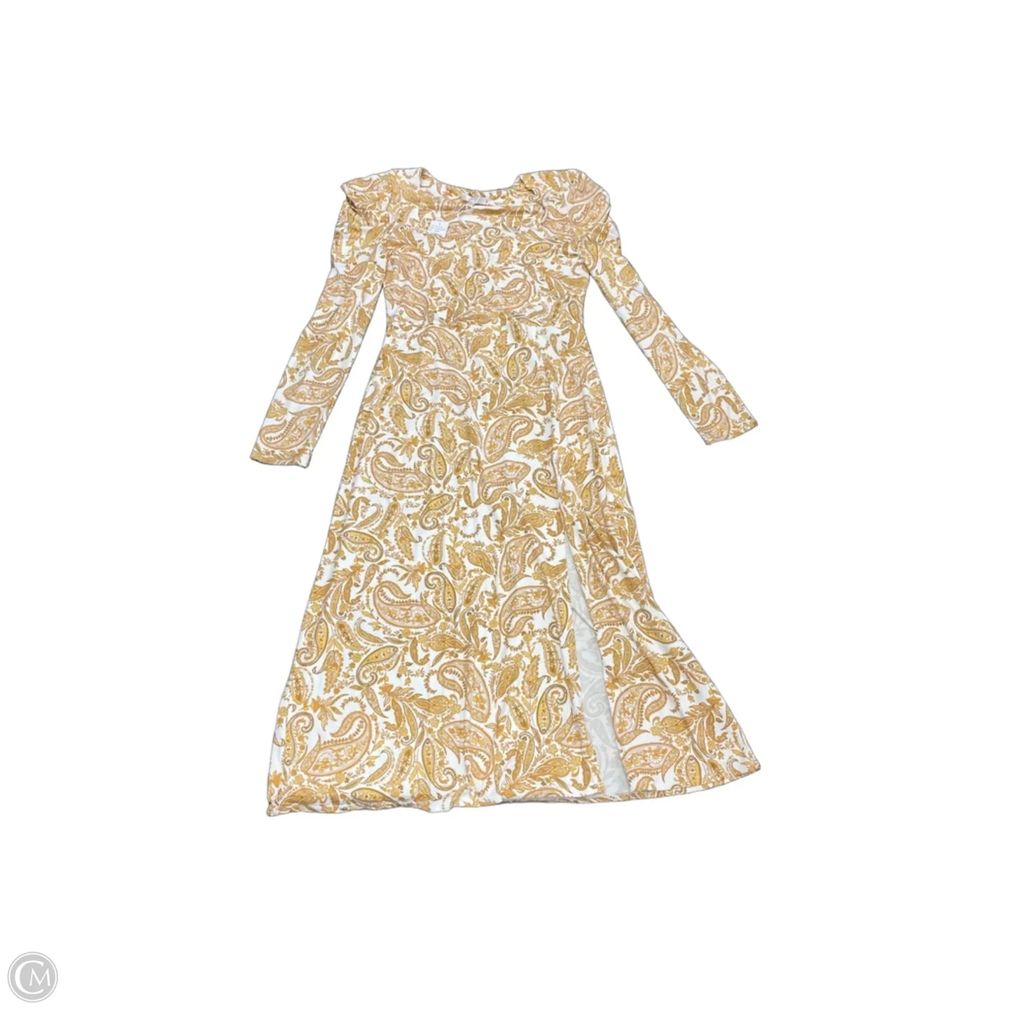 Dress Casual Midi By Wayf In White & Yellow, Size: M