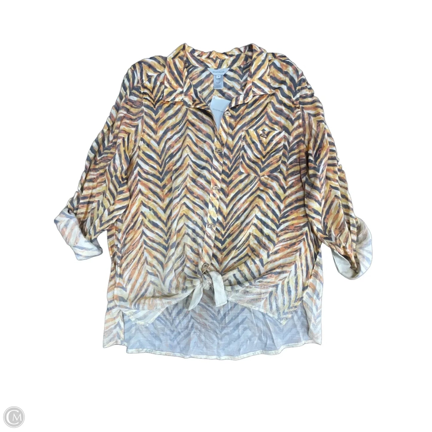 Top Long Sleeve By Multiples In Orange & White, Size: 1x
