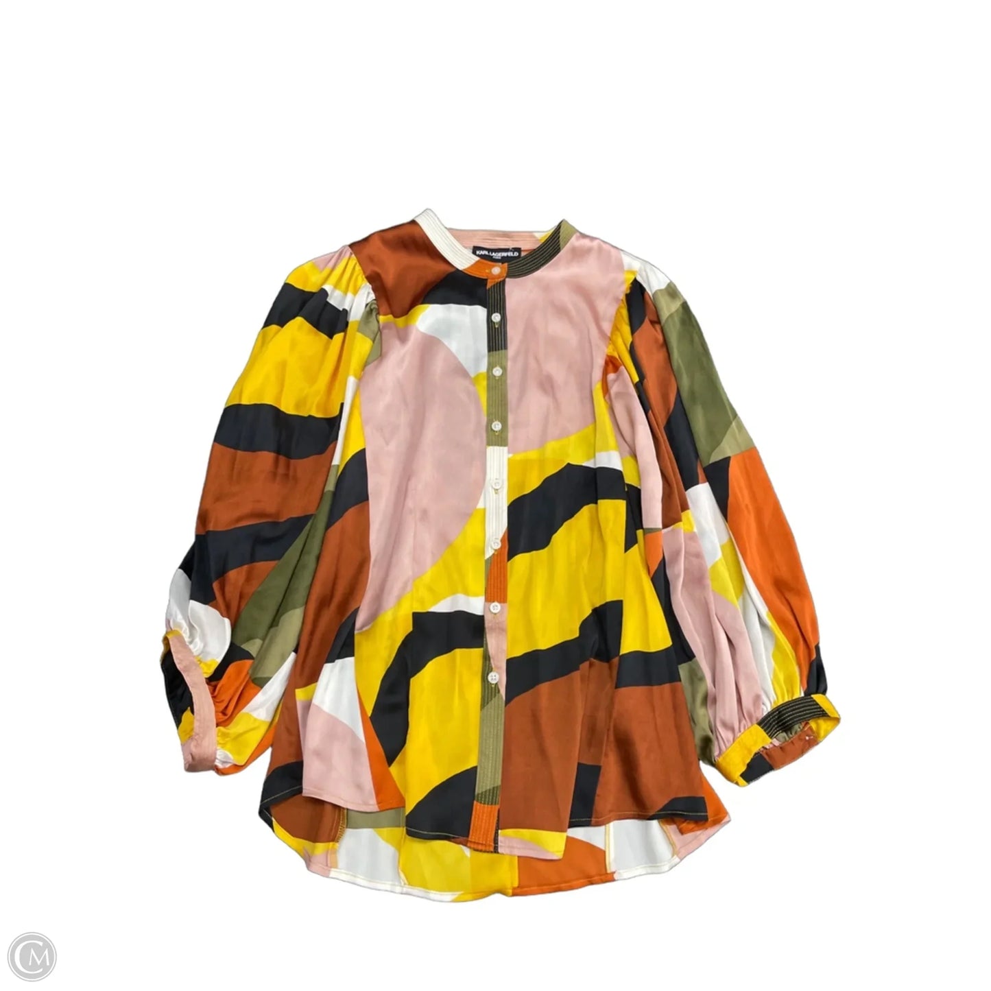 Top 3/4 Sleeve By Karl Lagerfeld In Green & Orange, Size: M