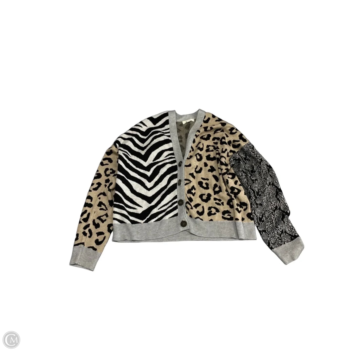 Sweater Cardigan By Peyton Primrose In Grey & Tan, Size: L