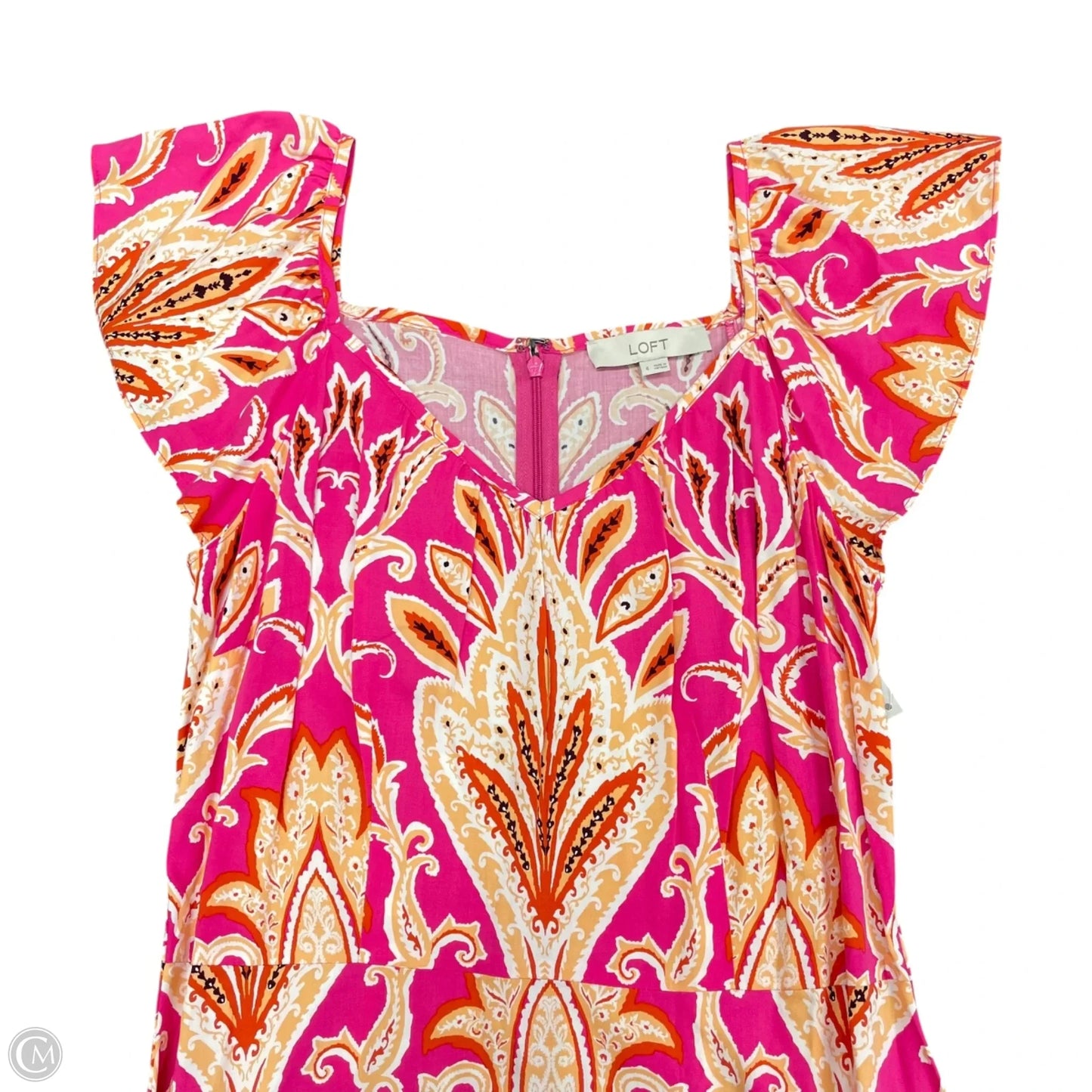 Dress Casual Midi By Loft In Orange & Pink, Size: 4