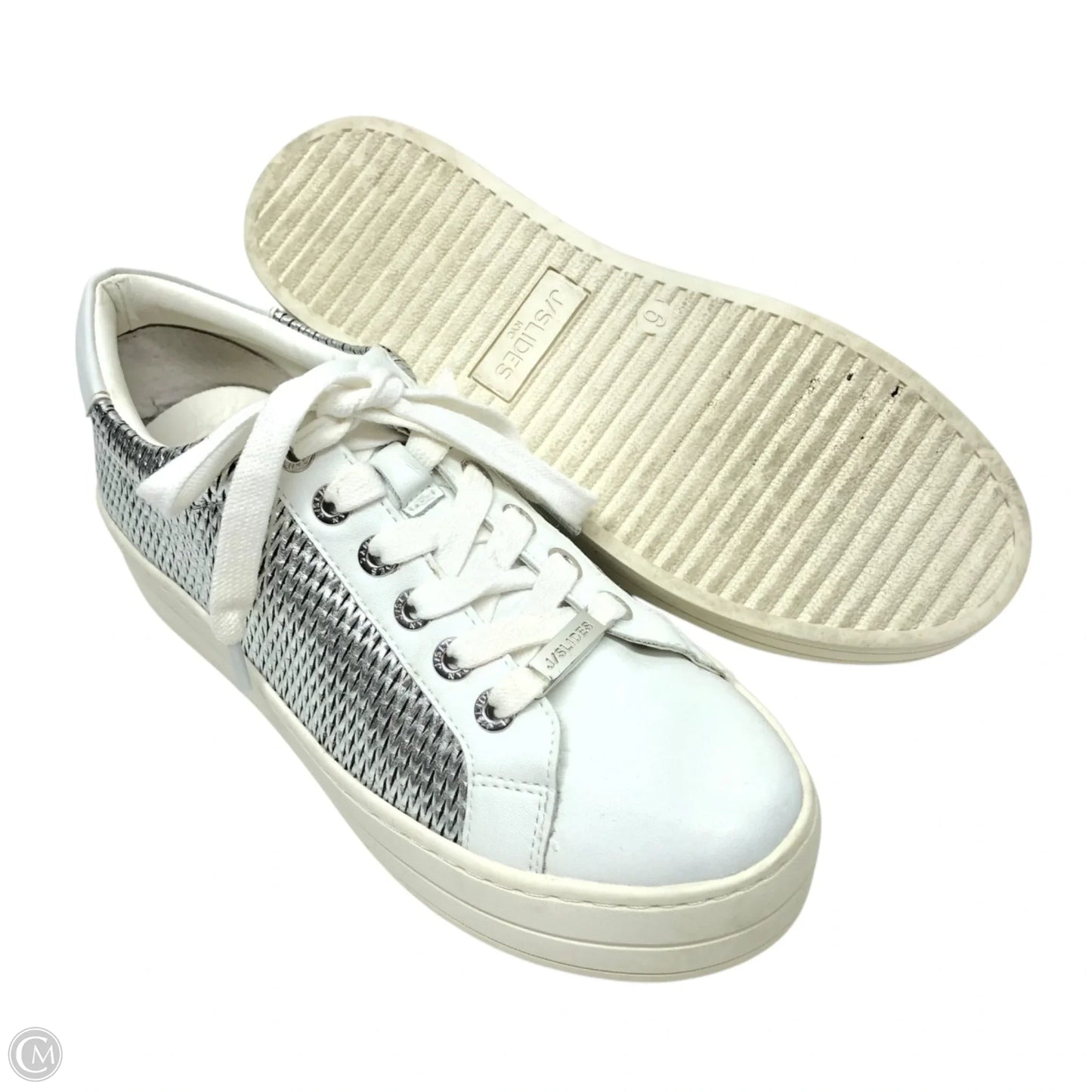 Shoes Sneakers By J Slides In Silver & White, Size: 6