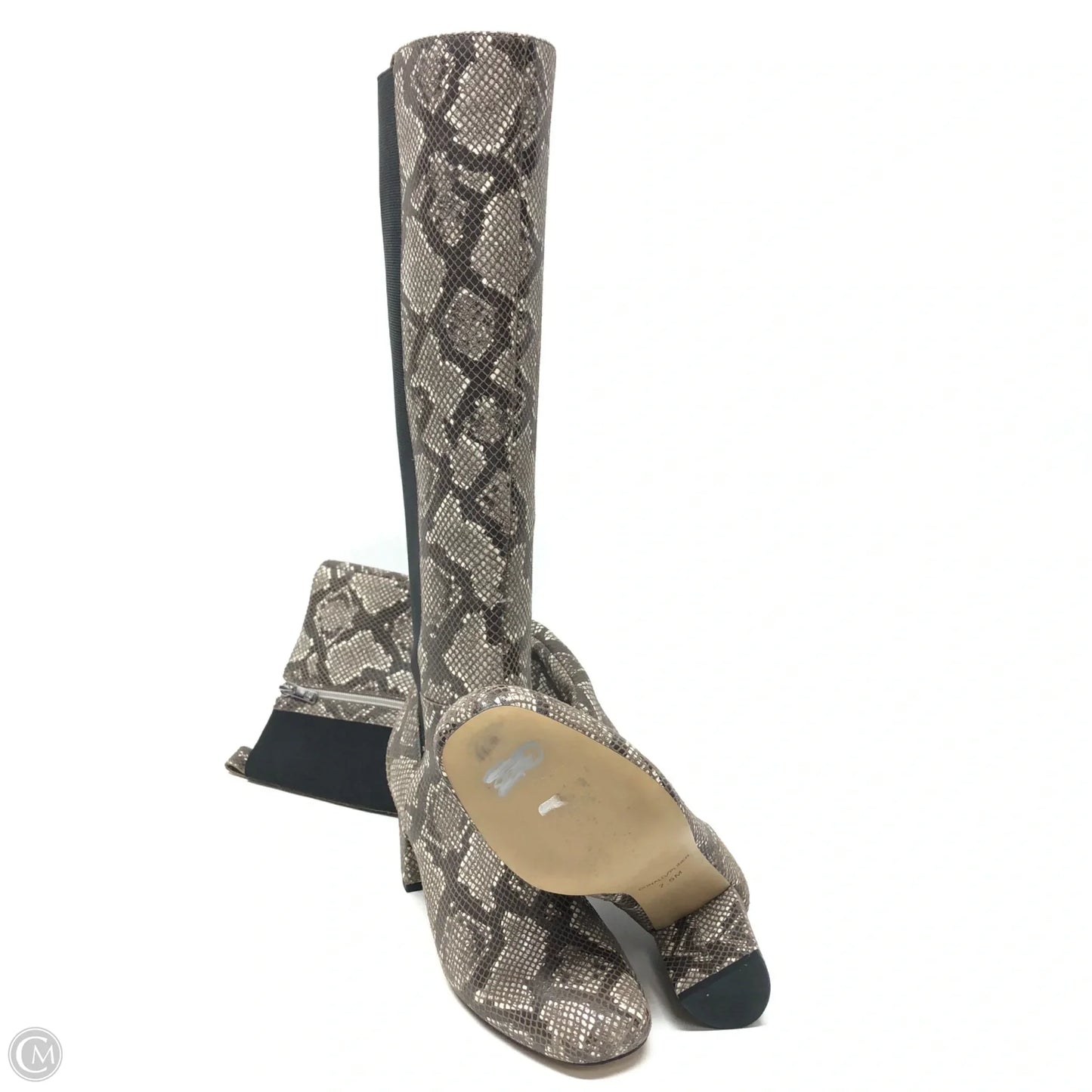 Boots Knee Heels By Donna Karan In Snakeskin Print, Size: 7.5