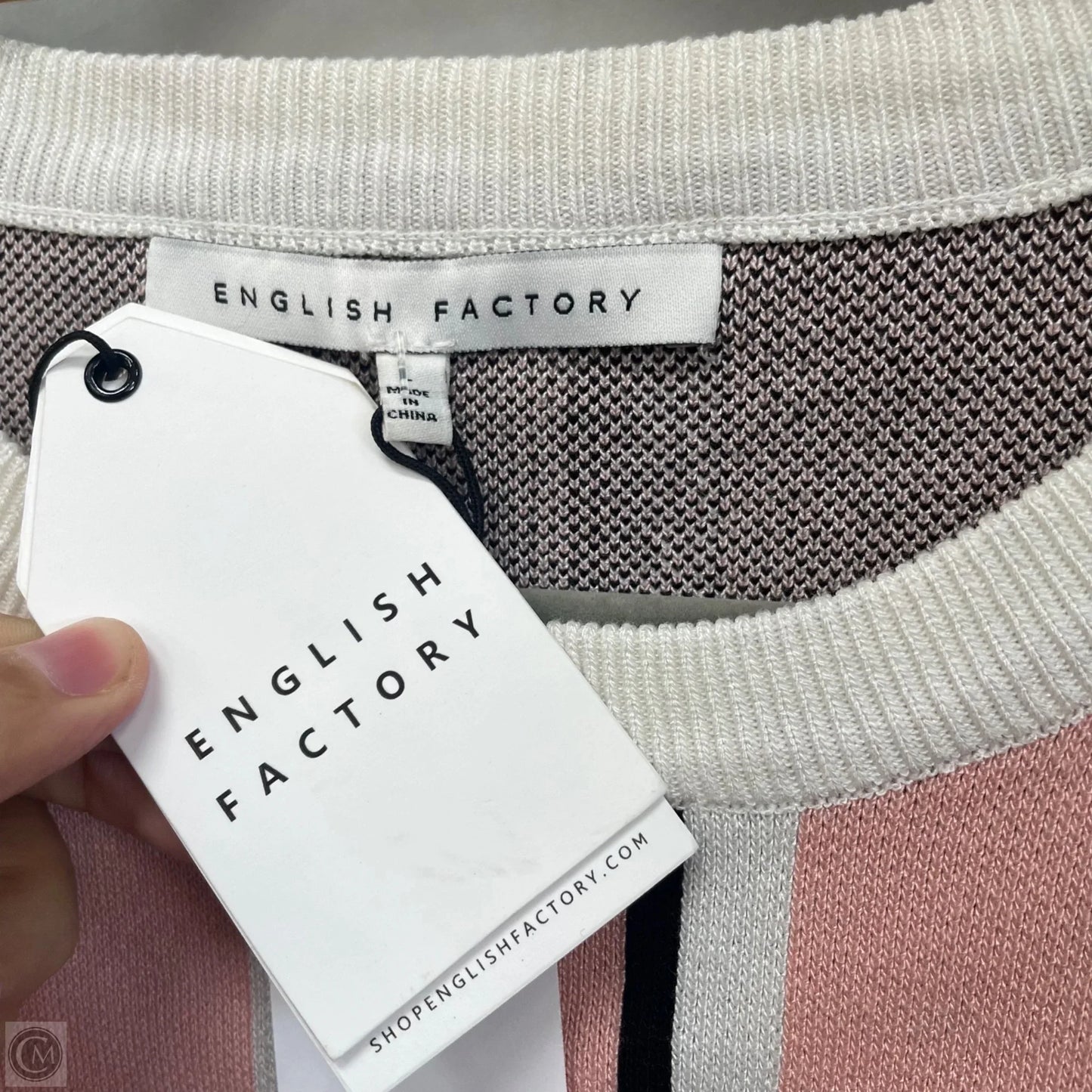 Sweater By English Factory In Pink & White, Size: L