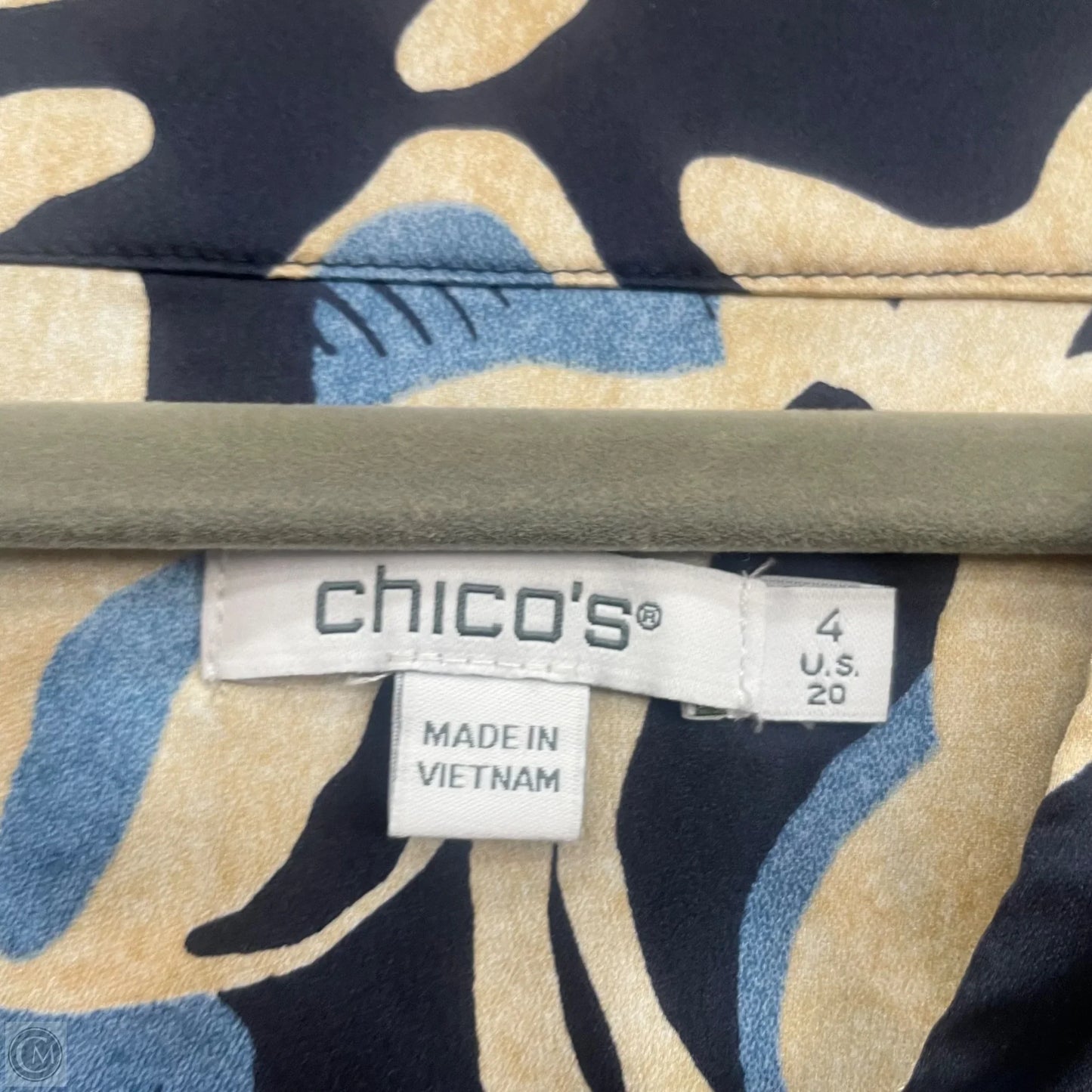 Blouse Short Sleeve By Chicos In Blue & Tan, Size: 20