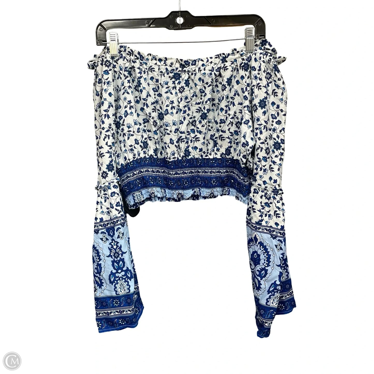 Blouse Long Sleeve By Clothes Mentor In Blue & White, Size: 1x