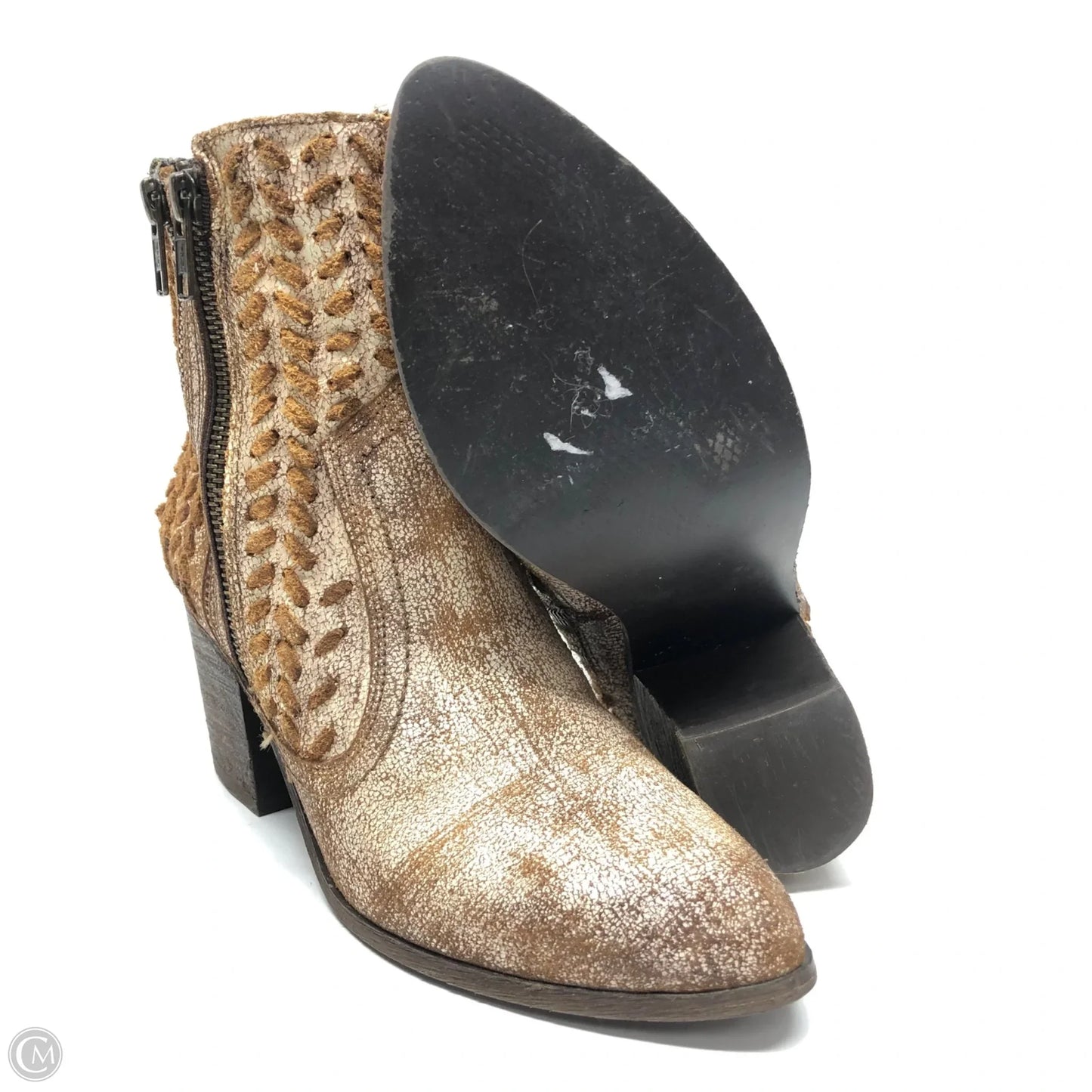 Boots Ankle Heels By Cmb In Cream & Tan, Size: 6.5