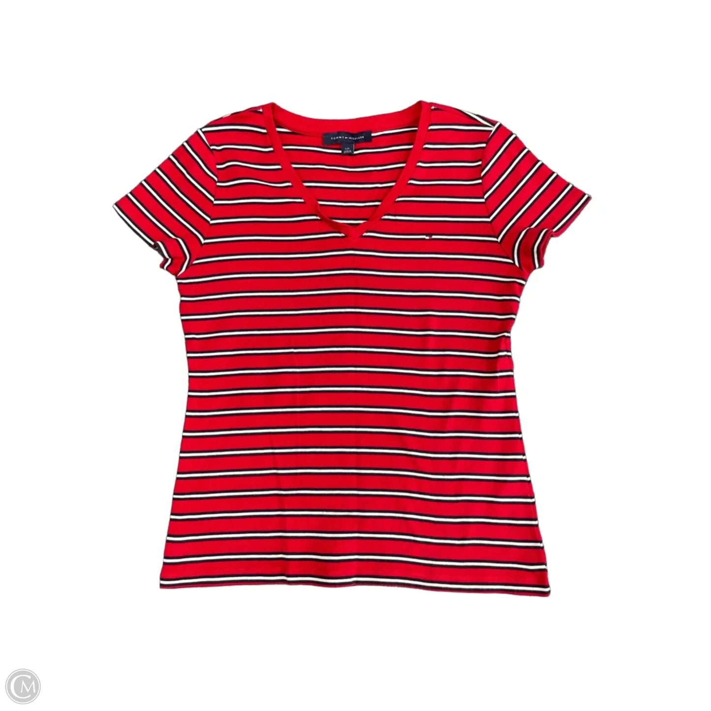 Top Short Sleeve Basic By Tommy Hilfiger In Blue & Red & White, Size: L