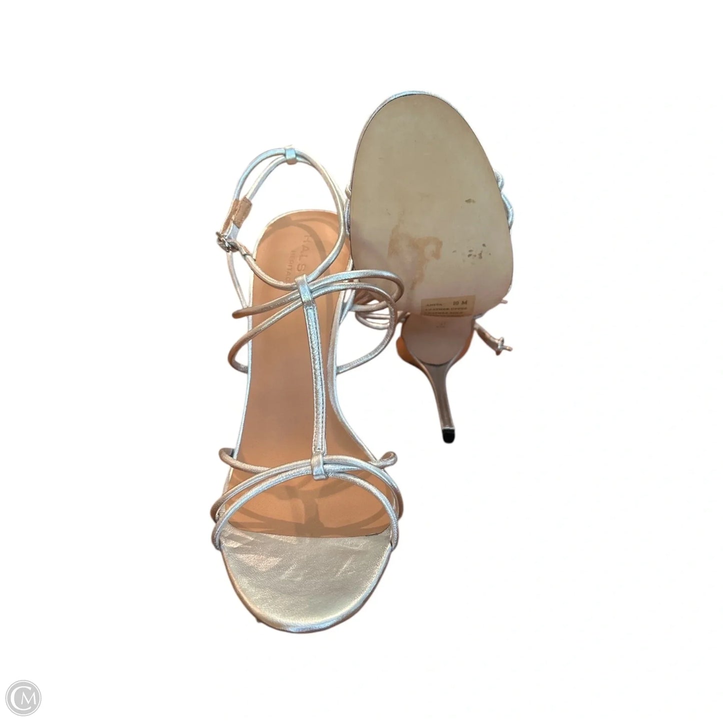 Sandals Heels Stiletto By Halston Heritage In Silver, Size: 10
