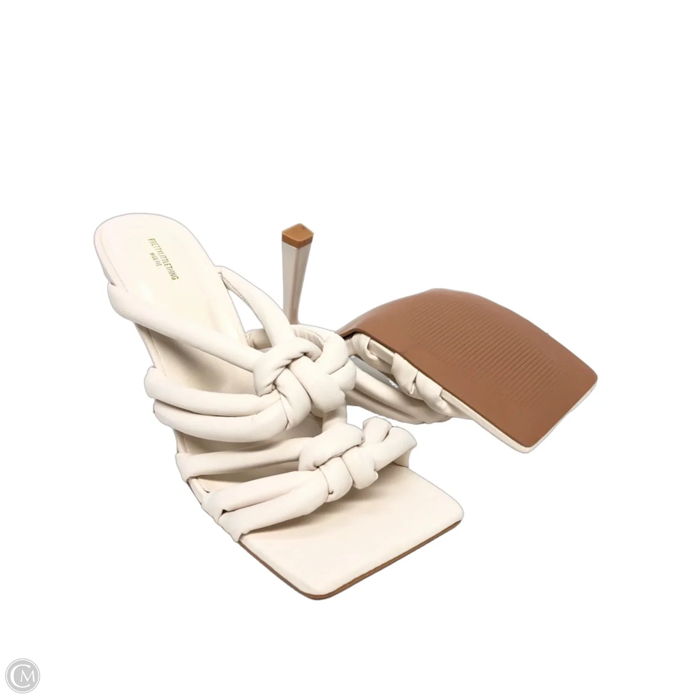 Sandals Heels Block By Pretty Little Thing In Cream, Size: 9