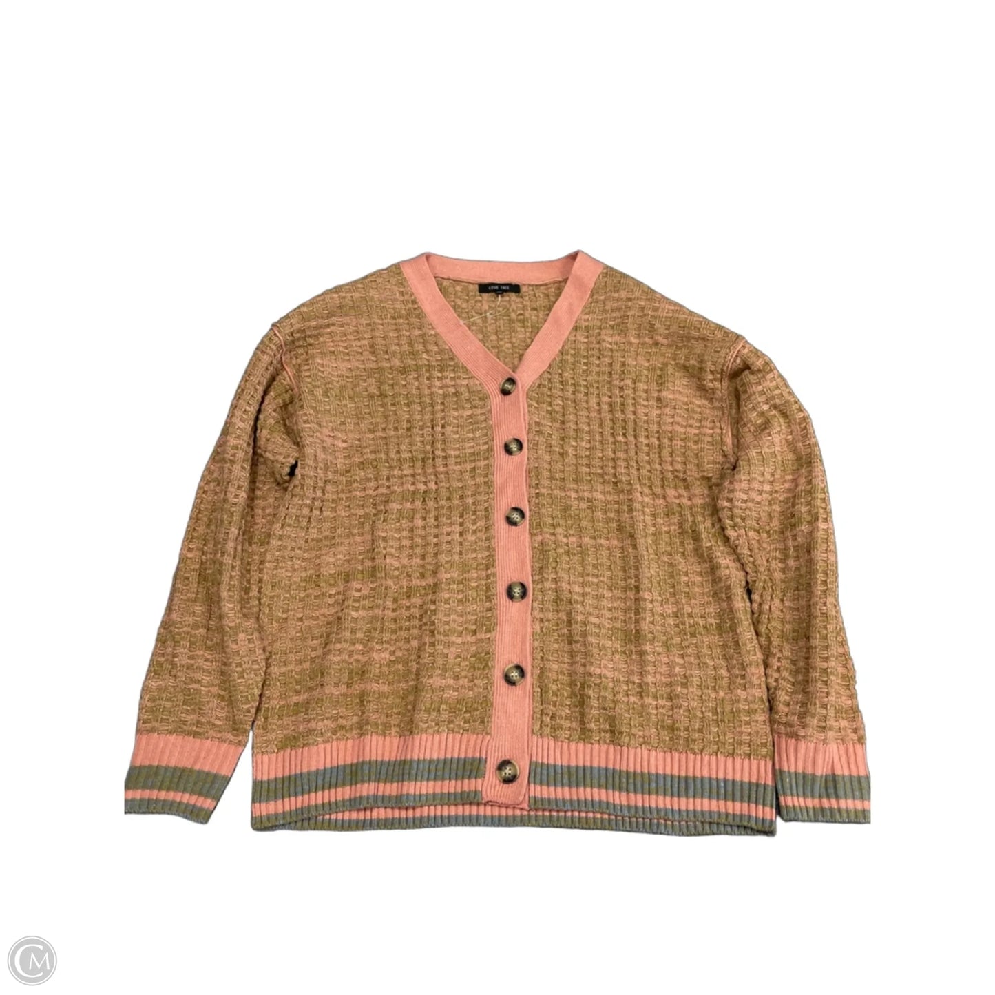 Sweater Cardigan By Love Tree In Green & Pink, Size: M