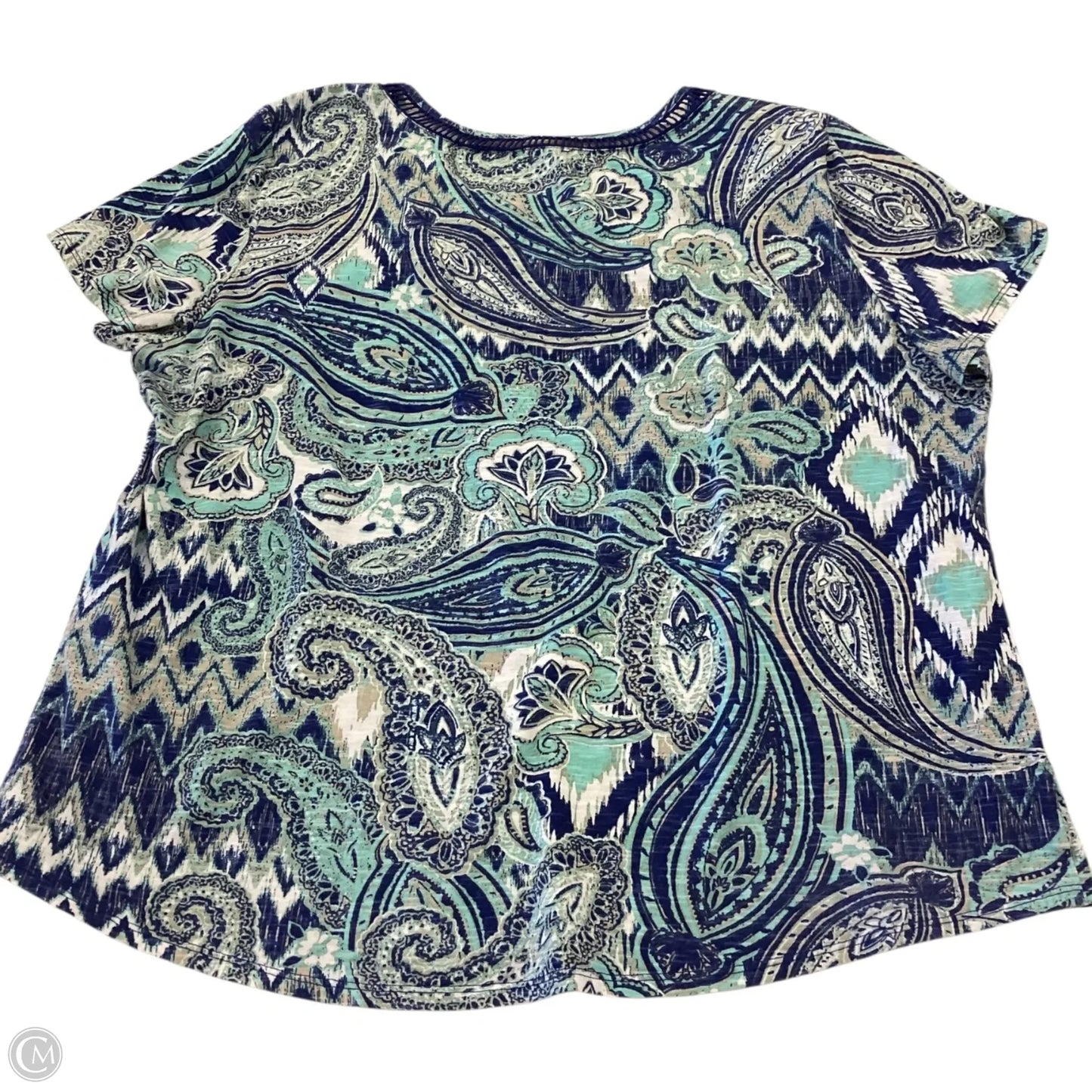 Top Short Sleeve By Chicos In Blue & Green, Size: Xl