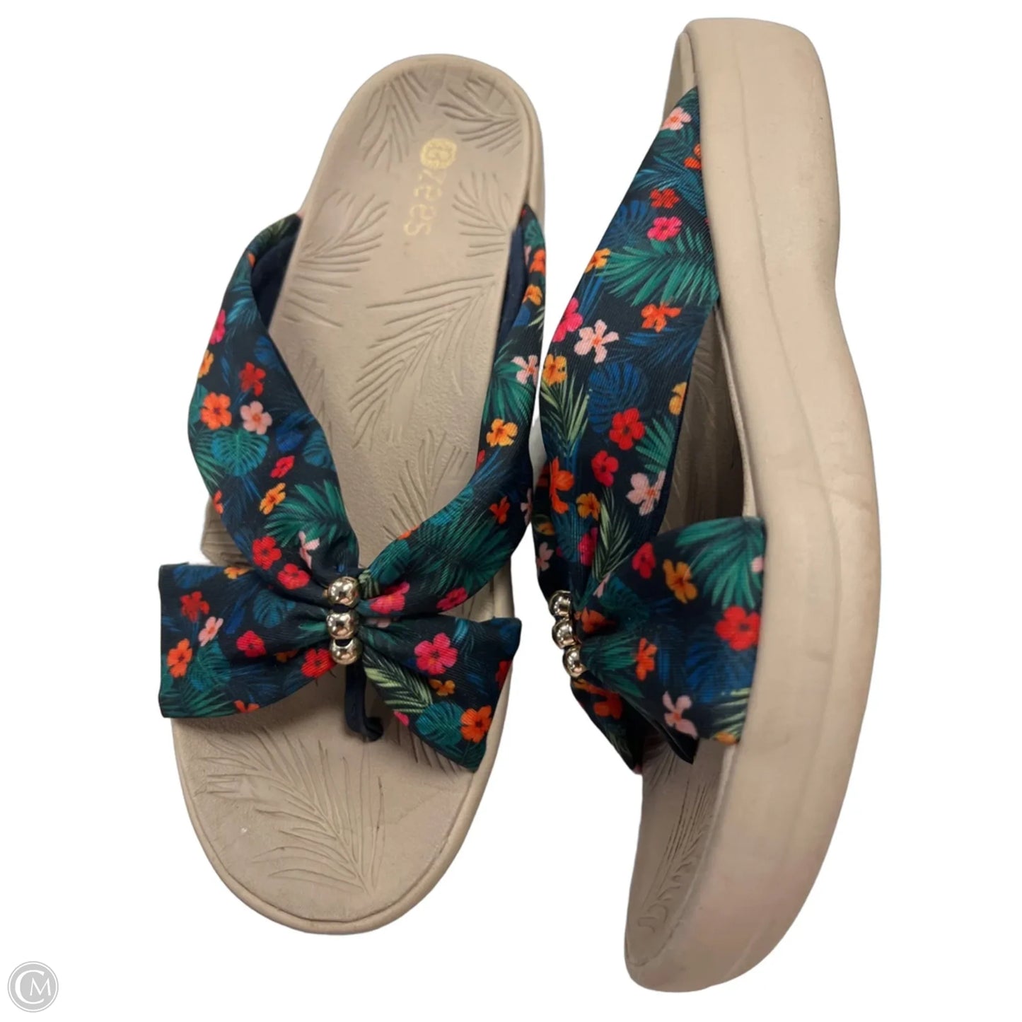 Sandals Heels Wedge By Bzees In Floral Print, Size: 7.5