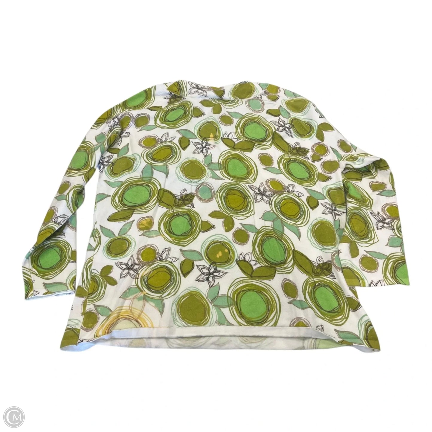 Top Long Sleeve By Talbots In Green & White, Size: L