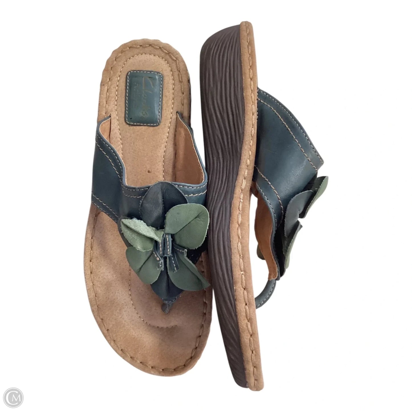 Sandals Flats By Clarks In Blue & Tan, Size: 9