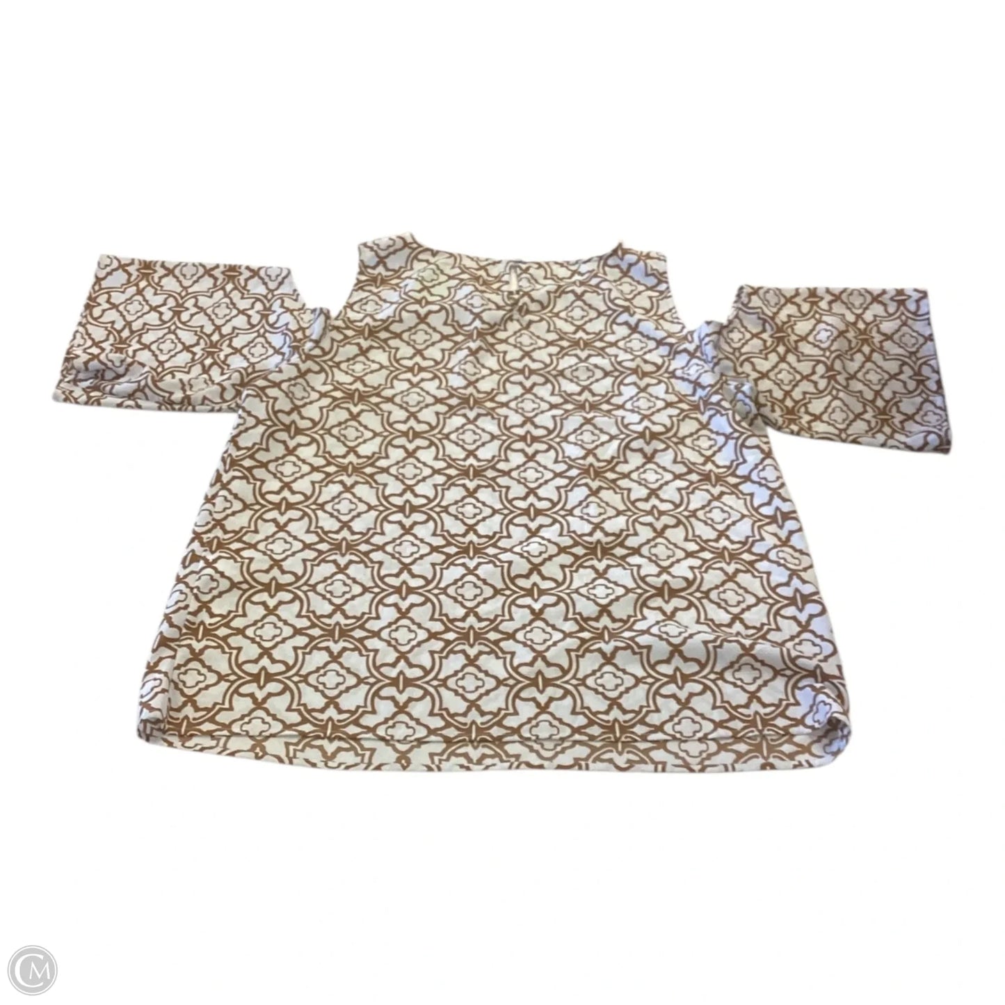 Top Short Sleeve By Chicos In Tan & White, Size: L