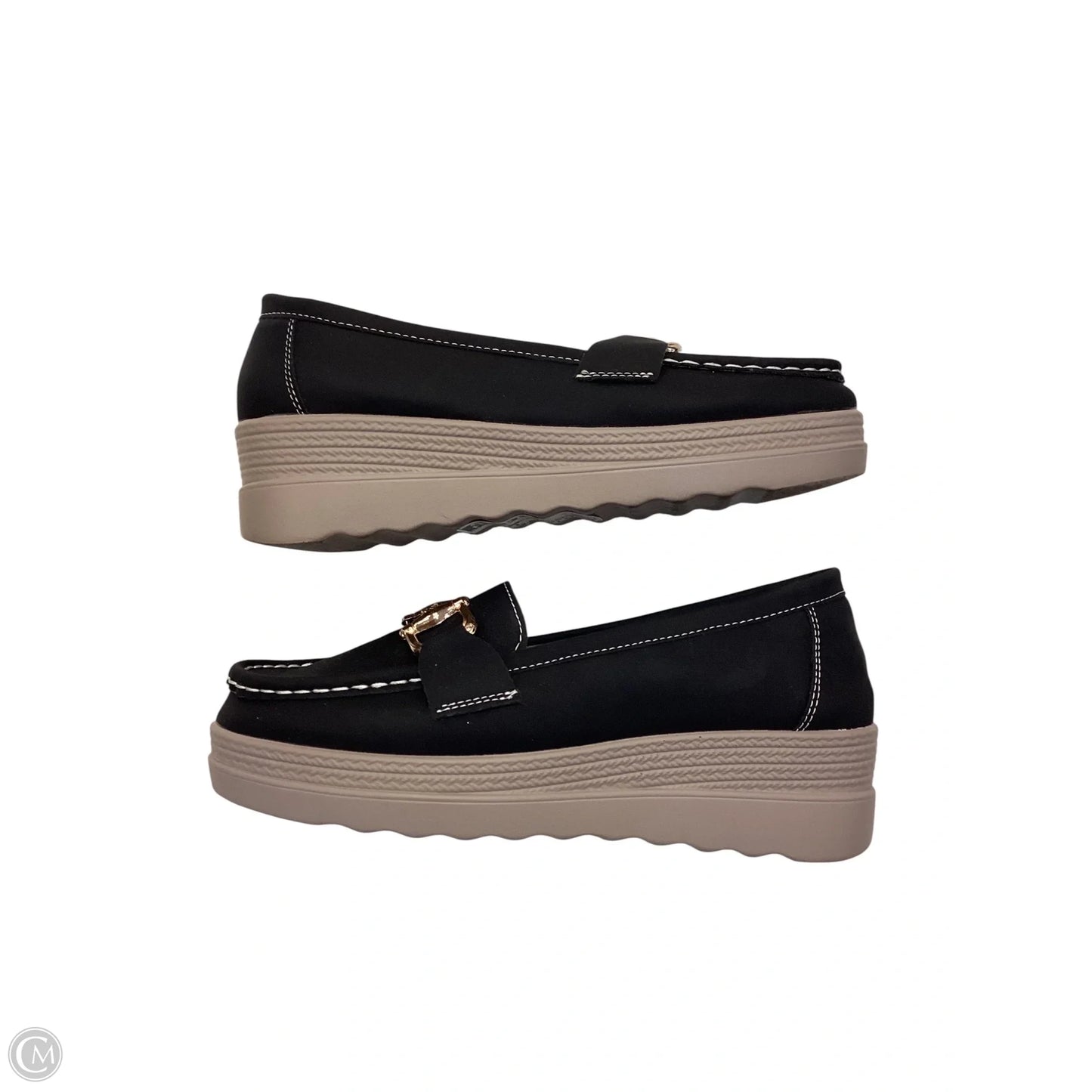 Shoes Flats By Clothes Mentor In Black & Gold, Size: 7.5