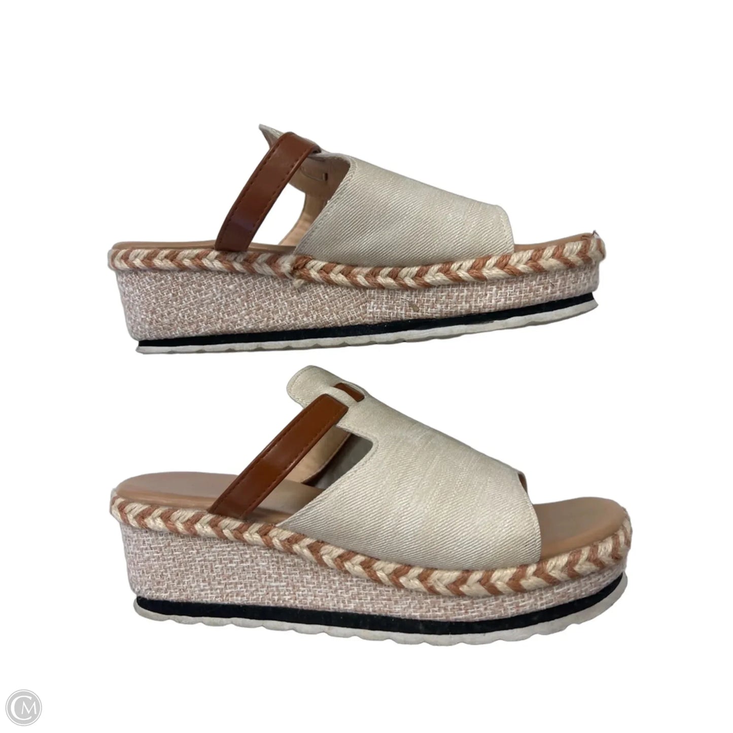 Sandals Heels Wedge By Clothes Mentor In Beige, Size: 7.5