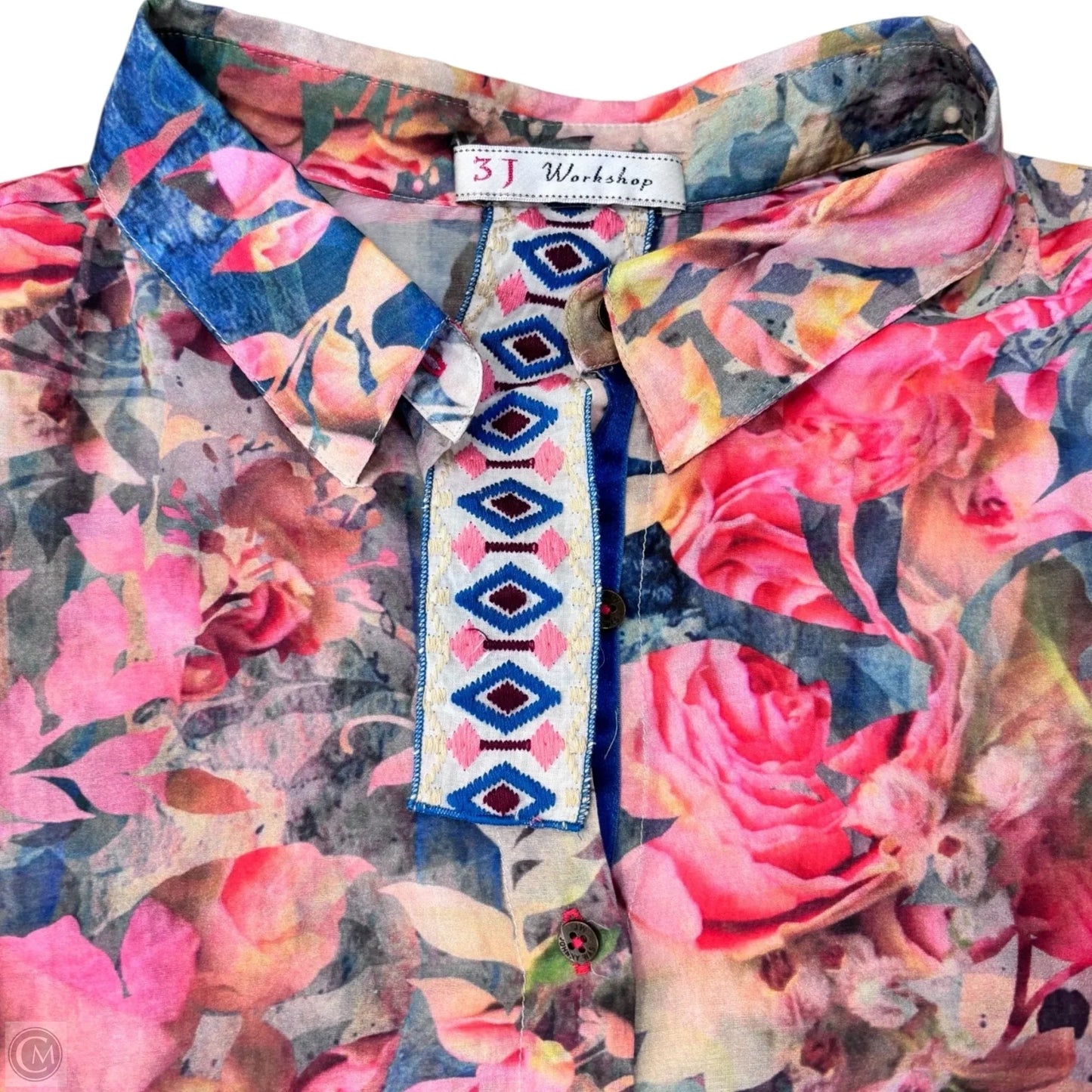 Blouse Long Sleeve By Johnny Was In Floral Print, Size: M