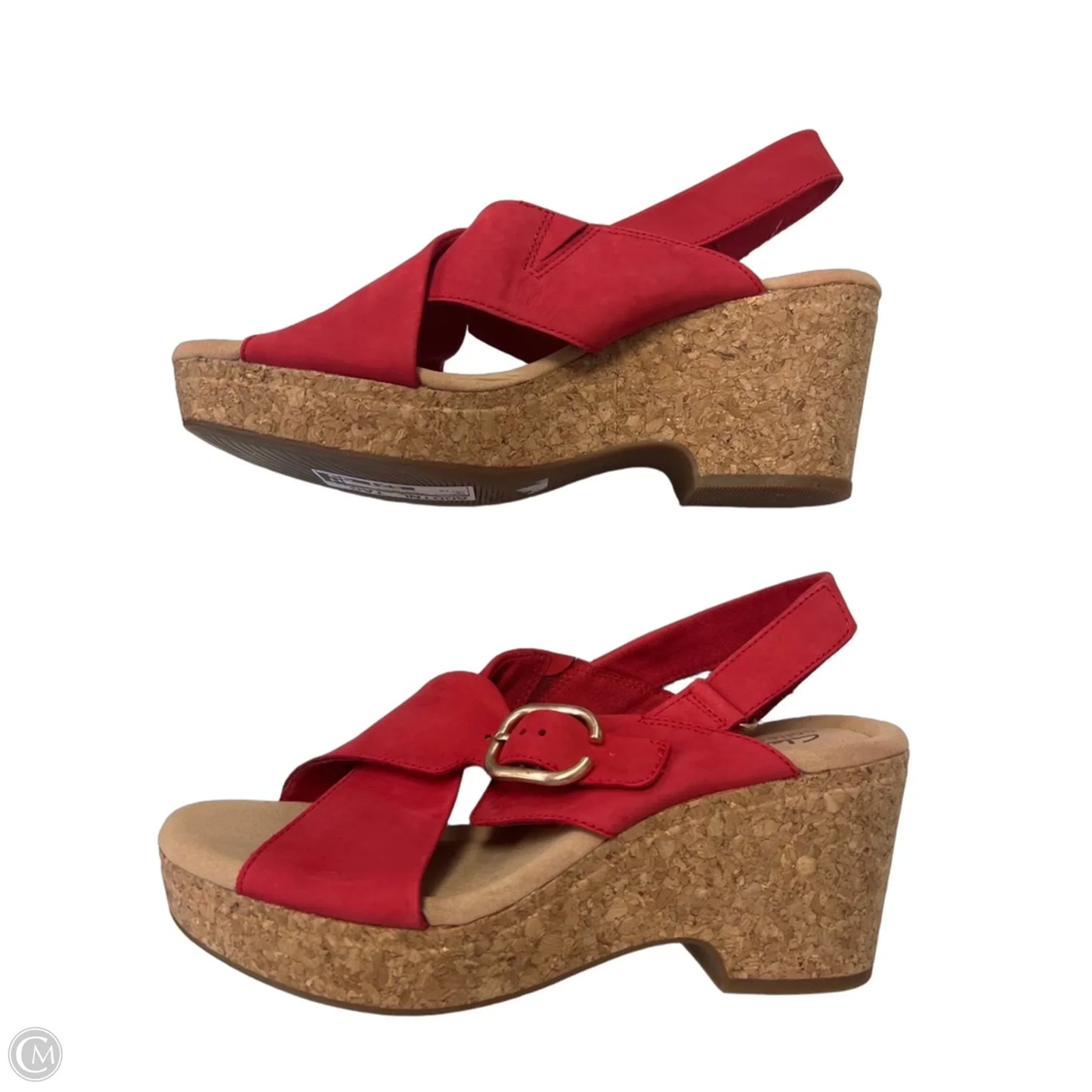 Sandals Heels Wedge By Clarks In Red, Size: 10