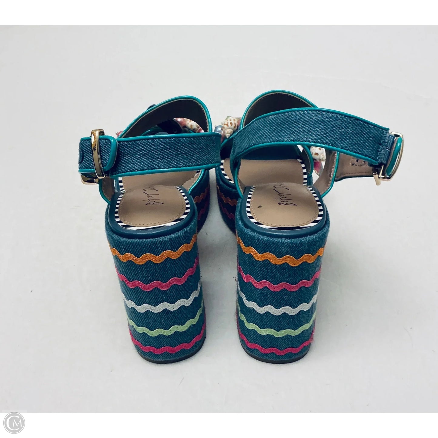 Sandals Heels Platform By Betsey Johnson In Blue, Size: 7.5