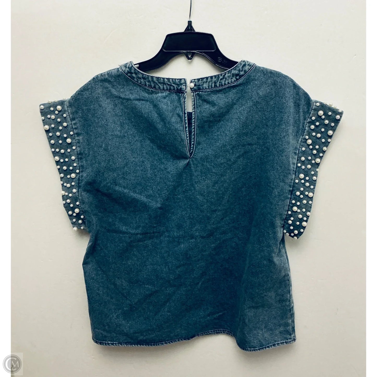 Top Short Sleeve By Bibi In Blue Denim, Size: L
