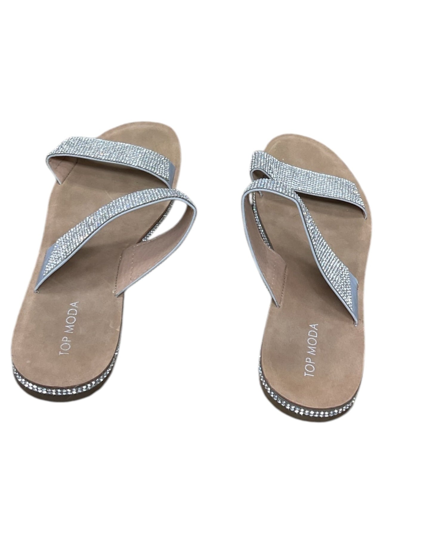 Sandals Flats By Top Moda In Silver, Size:10