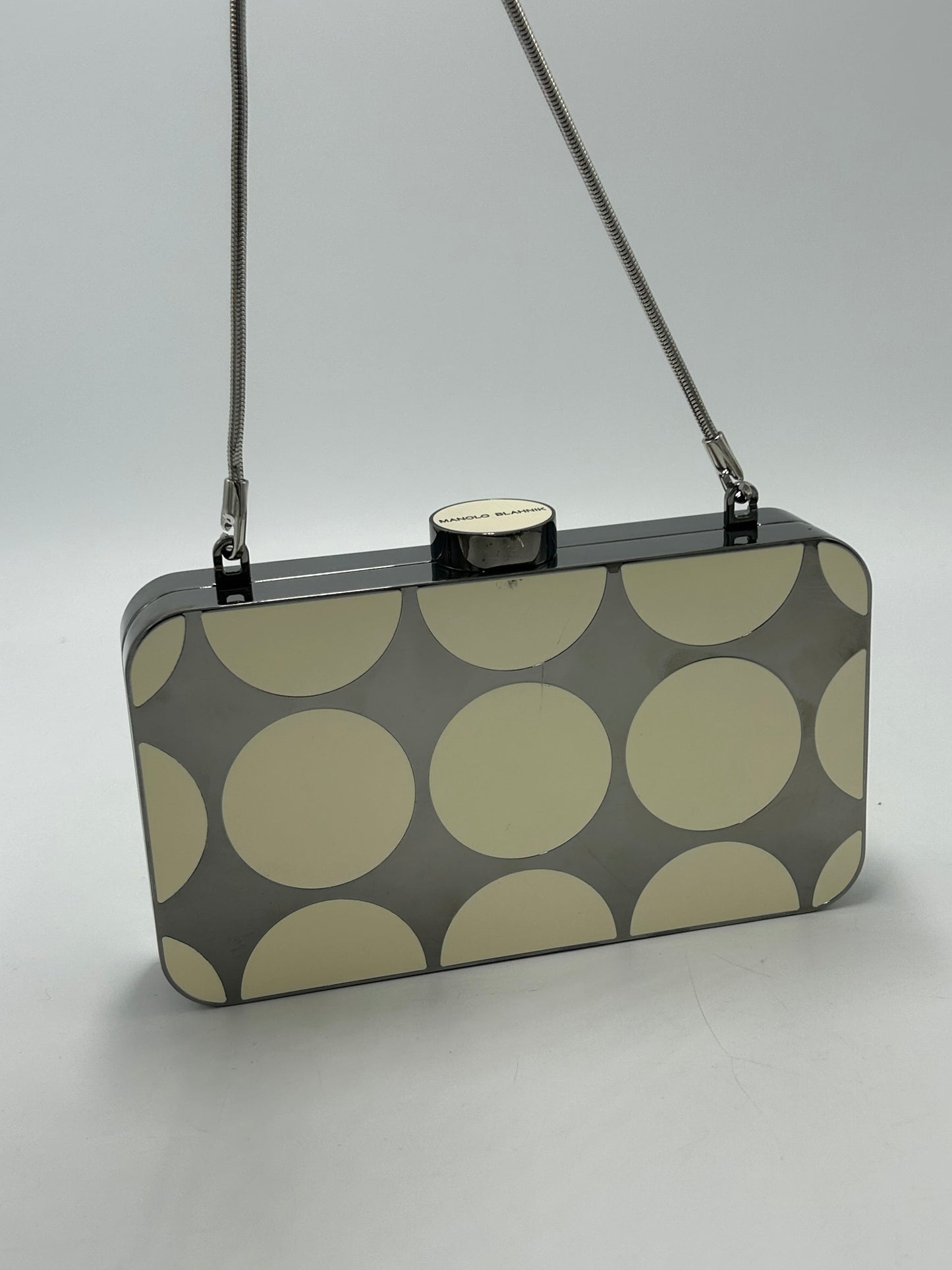 Manolo Blahnik Mina Gunmetal Luxury Designer Clutch Handbag