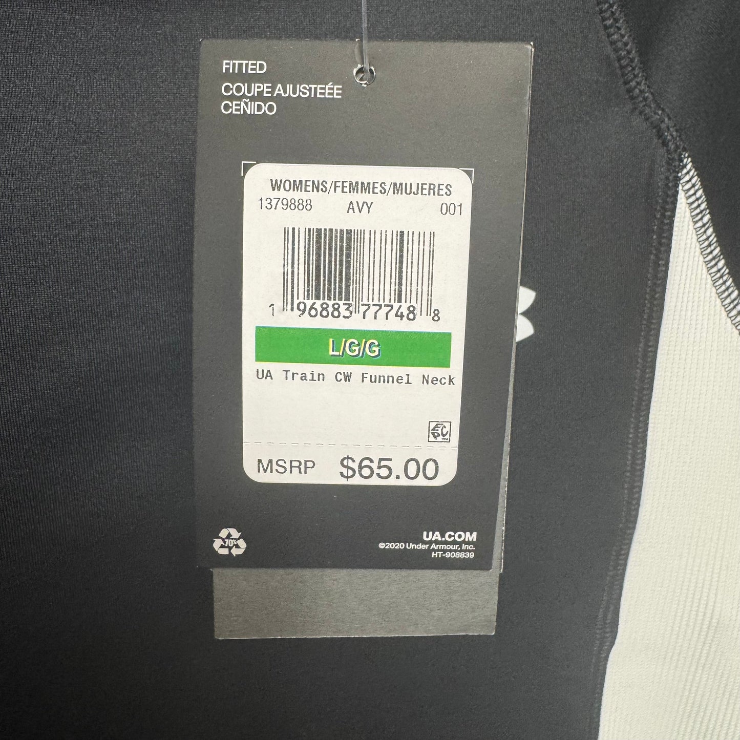 Athletic Top Long Sleeve Collar By Under Armour In Black & White, Size: L