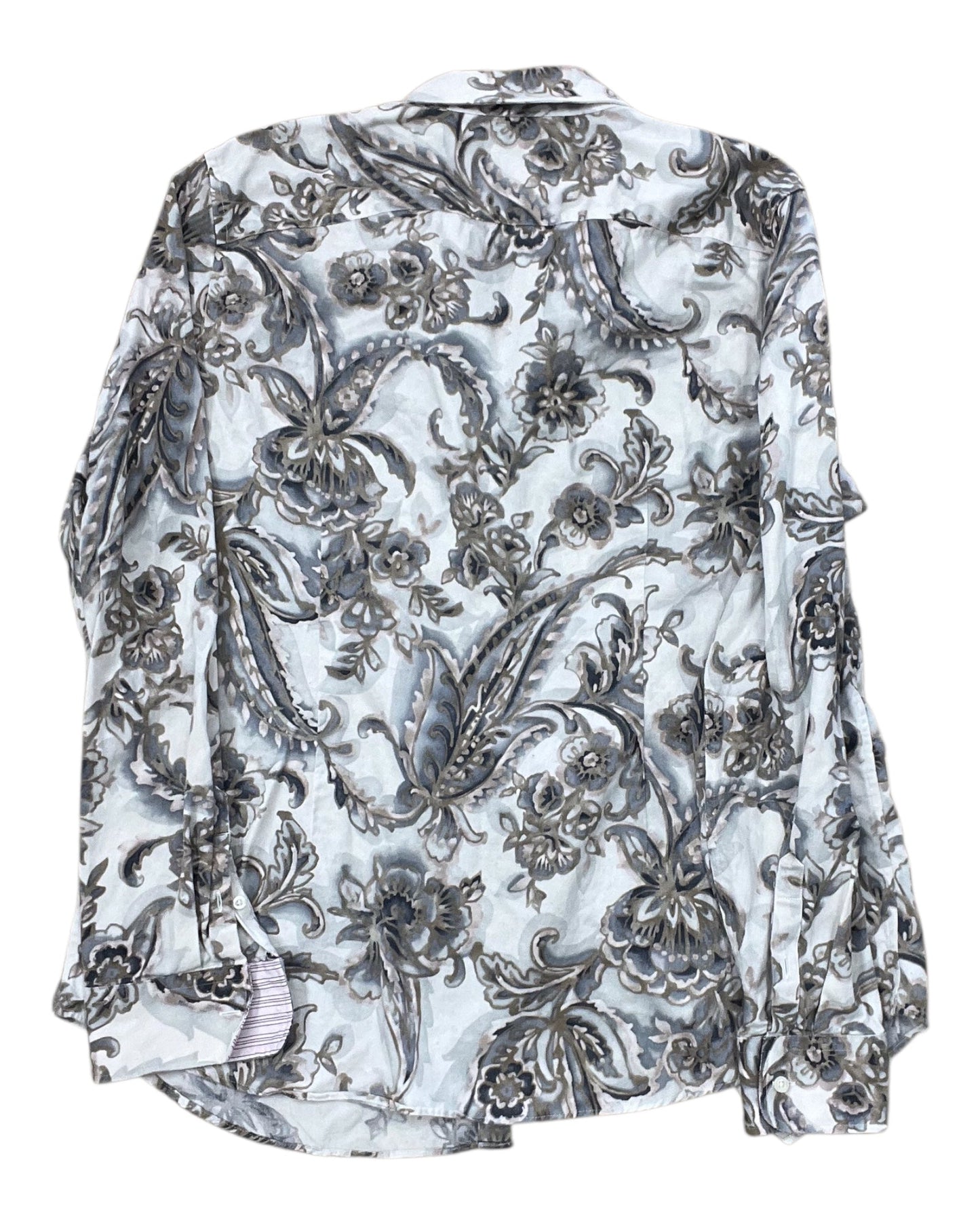 Blouse Ls By Chaps In Cream & Grey, Size:Xl