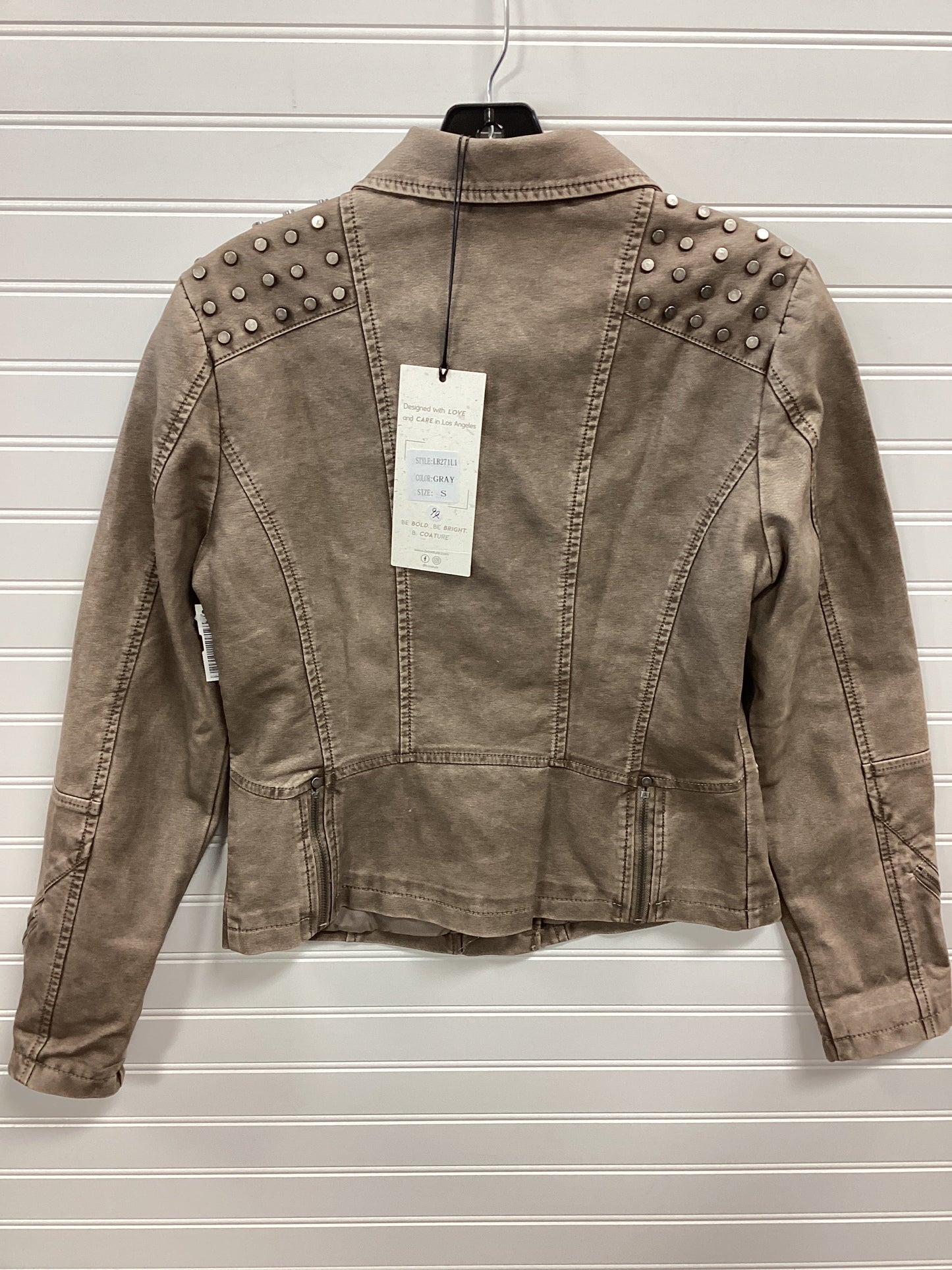 Jacket Moto By Clothes Mentor In Taupe, Size:S
