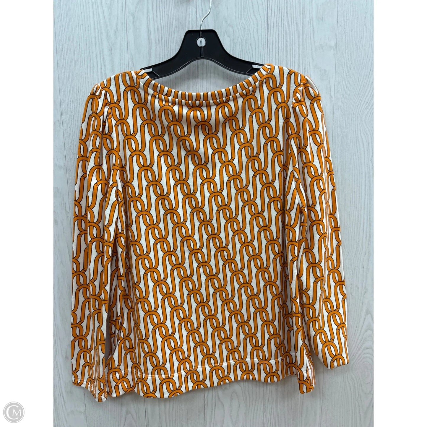 Top Long Sleeve By Liz Claiborne In Orange & White, Size: S