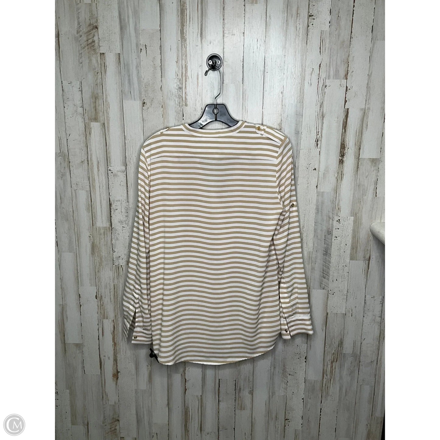Top Long Sleeve By Calvin Klein In Brown & White, Size: S