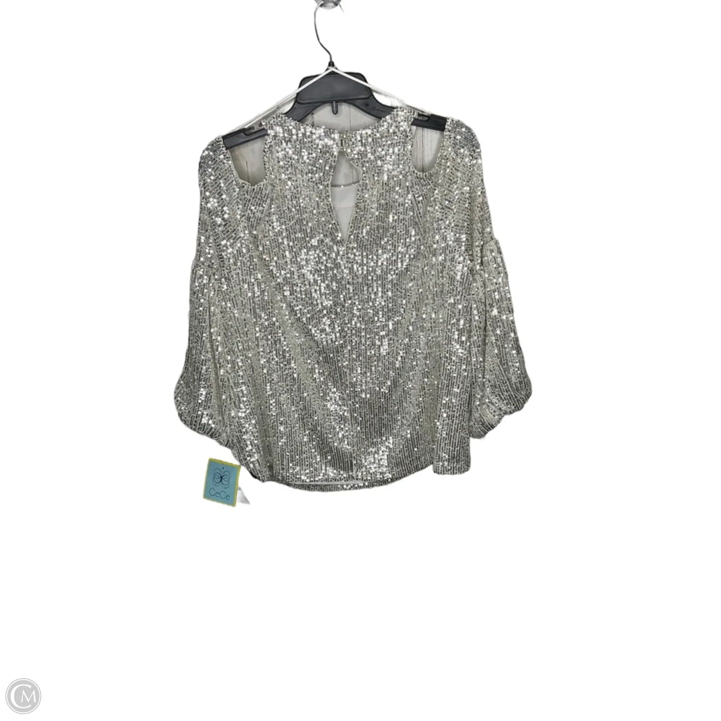 Top Long Sleeve By Cece In Silver, Size: L