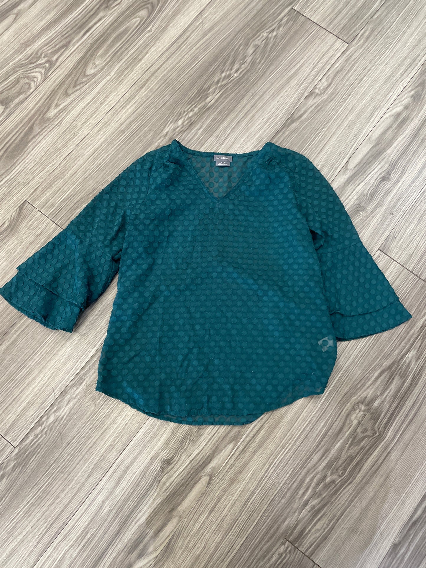 Top Long Sleeve By Van Heusen In Green, Size: S