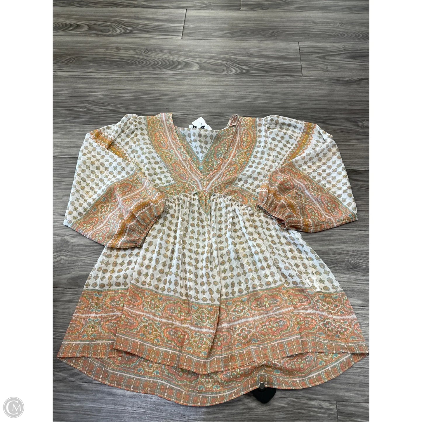 Blouse 3/4 Sleeve By Rose And Olive In Green & Orange, Size: S