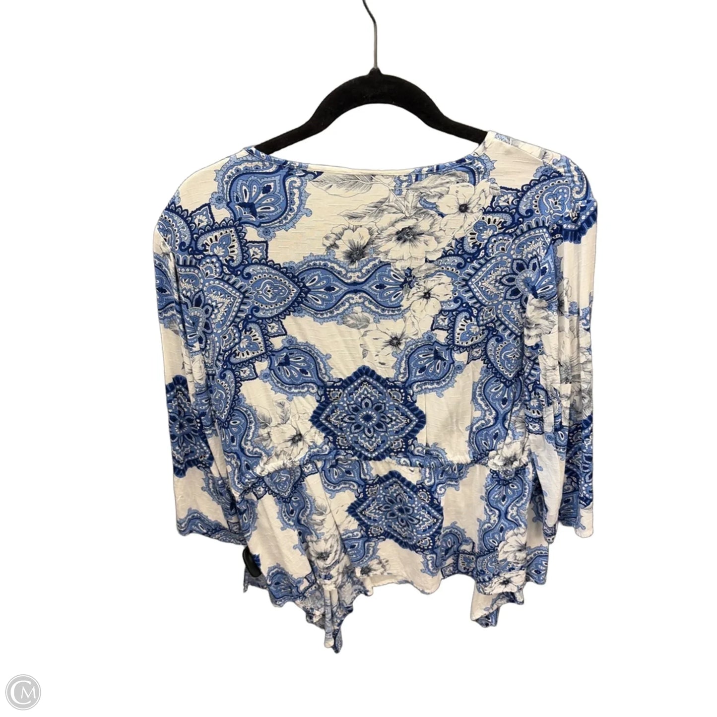 Top 3/4 Sleeve By Unique Spectrum In Blue & White, Size: Xl