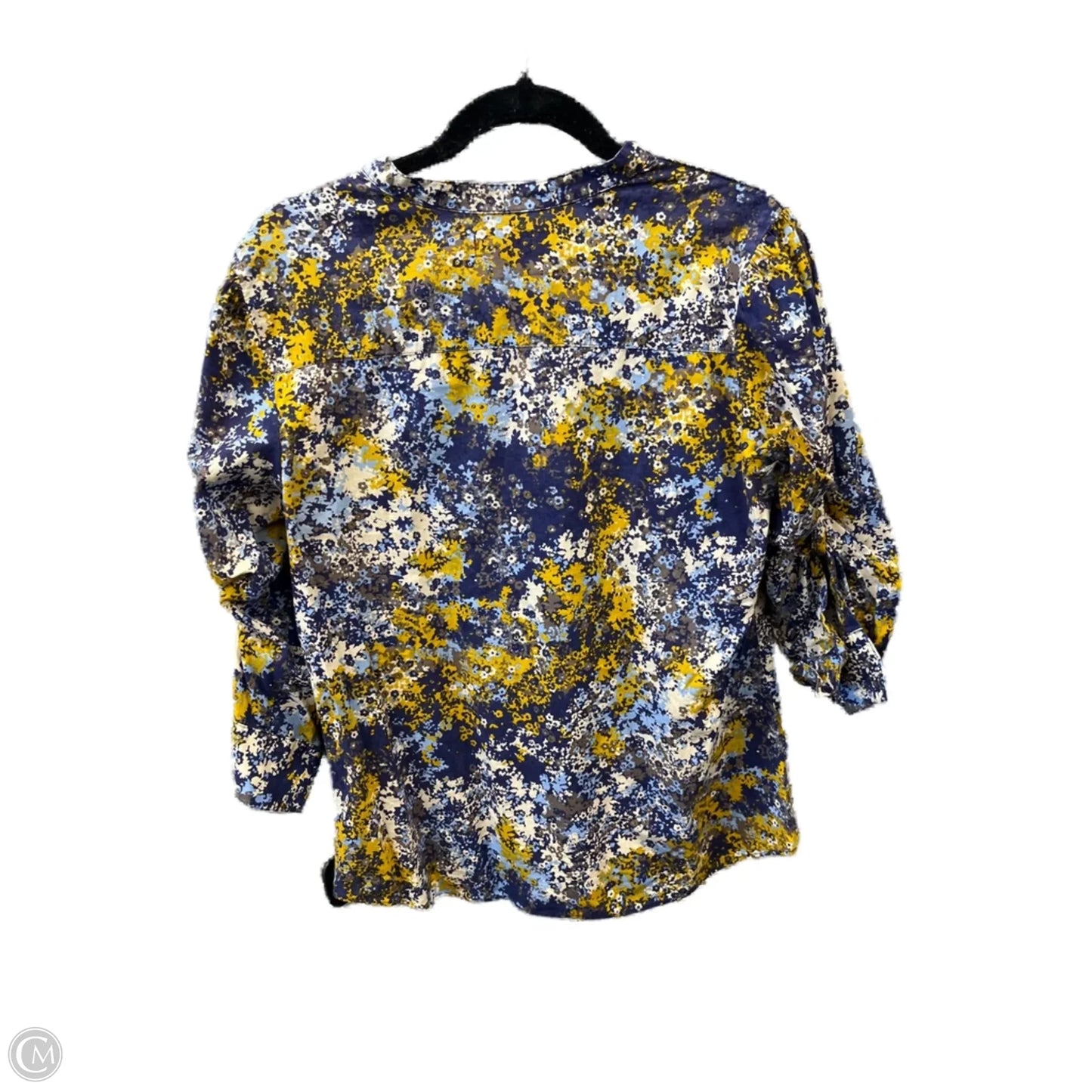 Top 3/4 Sleeve By Elle In Blue & Gold, Size: M