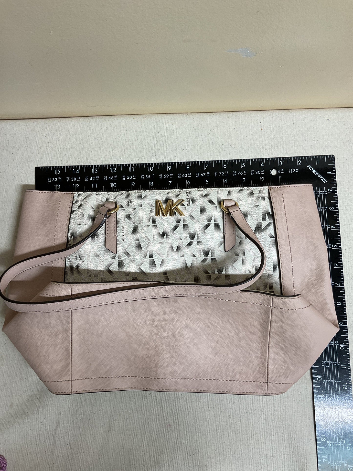 Handbag Designer By Michael Kors In Cream & Pink, Size:Medium