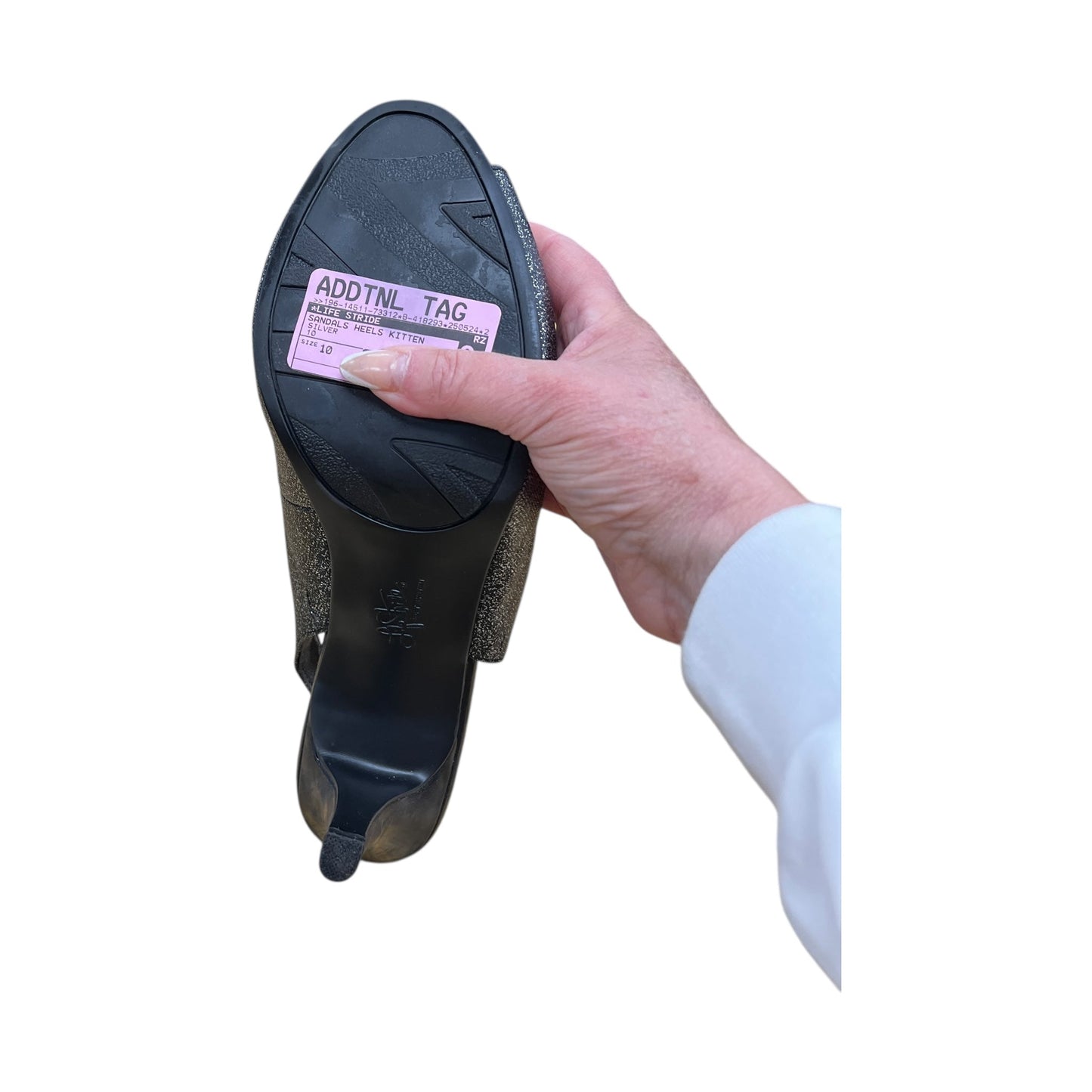 Sandals Heels Kitten By Life Stride In Silver, Size:10