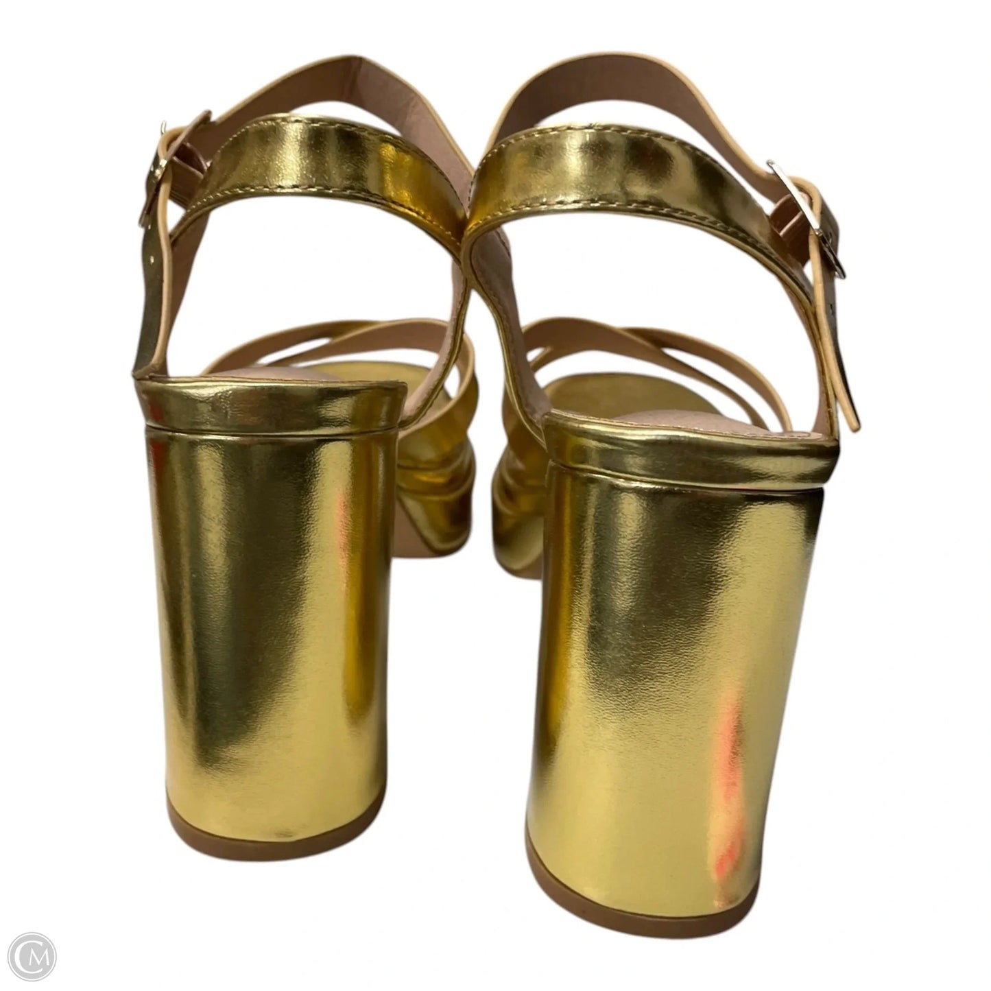 Sandals Heels Block By AMOJI - In Gold, Size: 8