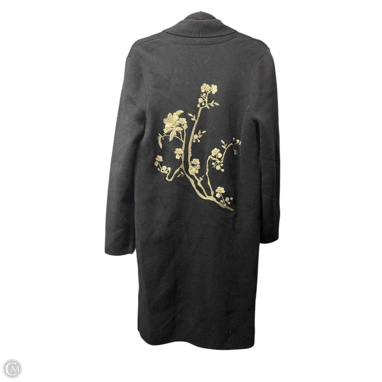 Sweater Cardigan By Chicos In Black & Gold, Size: M