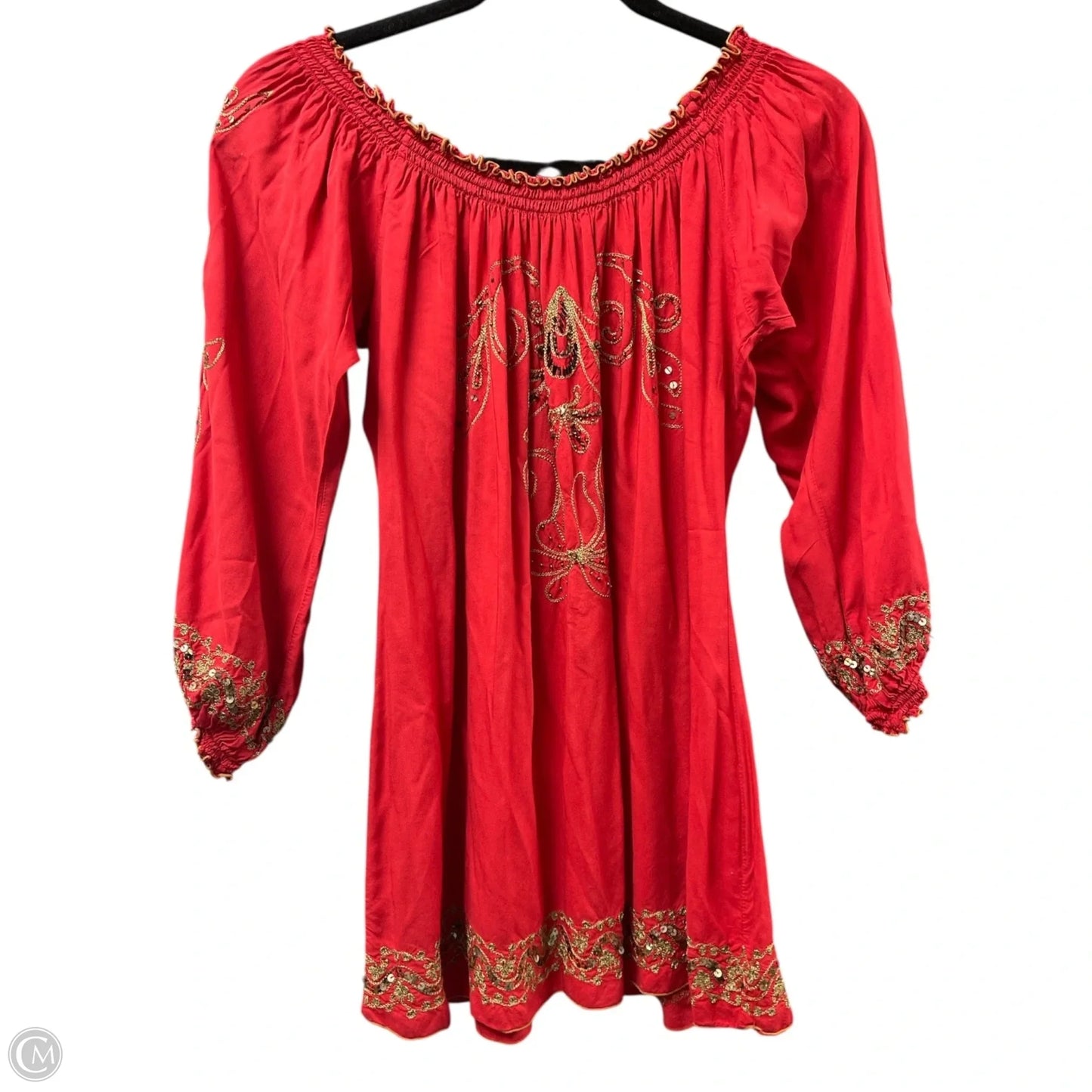 Top 3/4 Sleeve By KRISTA LEE - In Red & Tan, Size: Xs